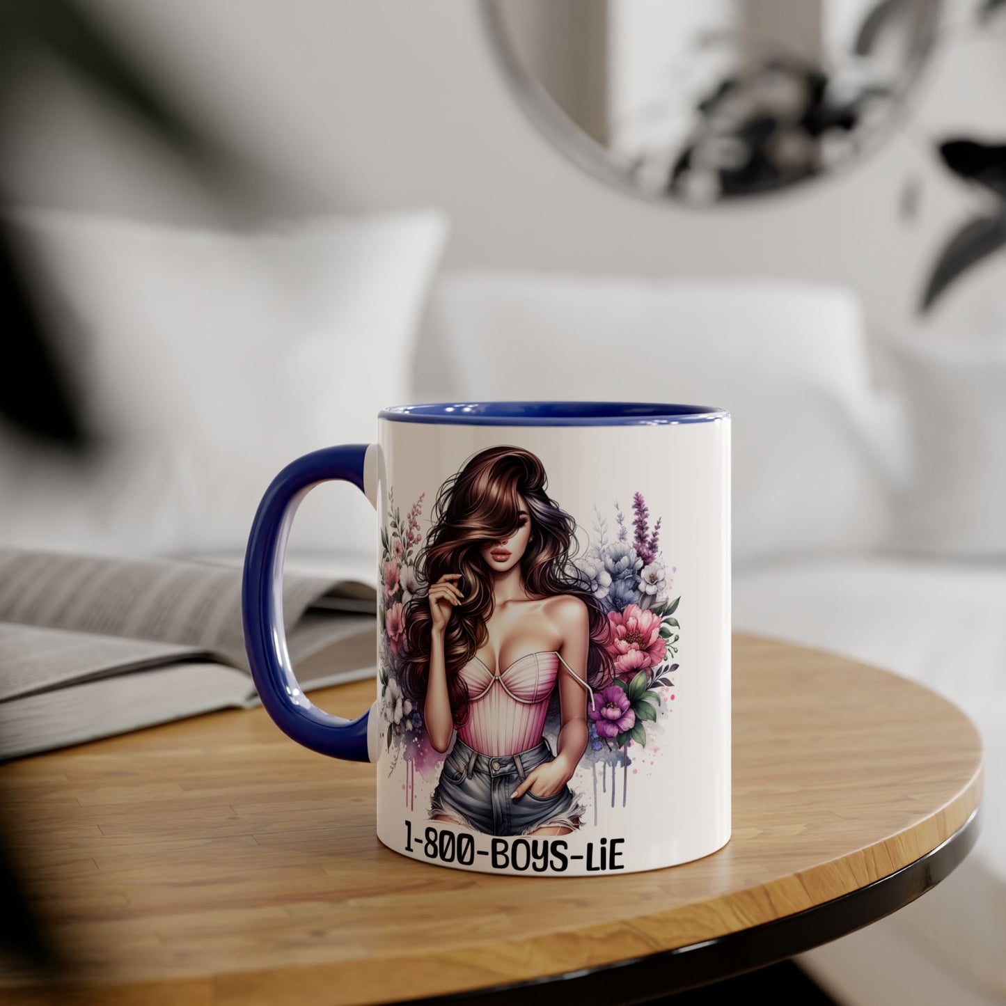 Chic Floral Coffee Mug - 1-800-BOYS-LIE, Trendy Gift for Her, Cute Floral Accent Mug, Coffee Lover's Gift, Girlfriend Mug