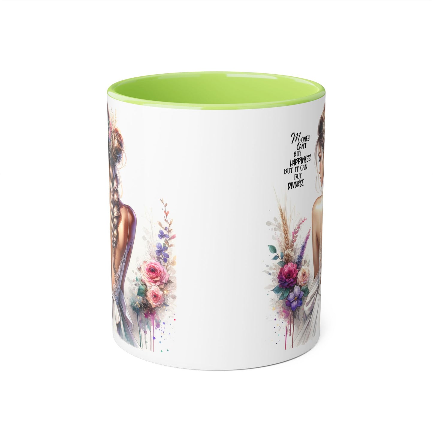 Money Can't Buy Happiness But It Can Buy Divorce Humoristic Elegant Floral Accent Mug, Inspirational Gift, Coffee Cup for Brides, Wedding Favors, Self-Care Reminder, Home Décor