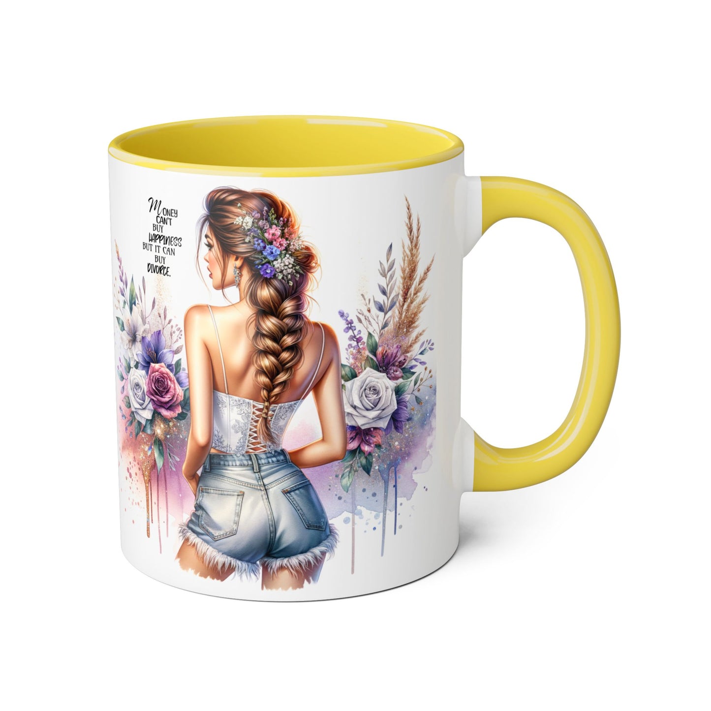 Money Can't Buy Happiness But It Can Buy Divorce Humoristic Floral Art Accent Mug, Inspirational Gift for Her, Coffee Cup with Quotes, Unique Ceramic Drinkware, Mother's Day Present