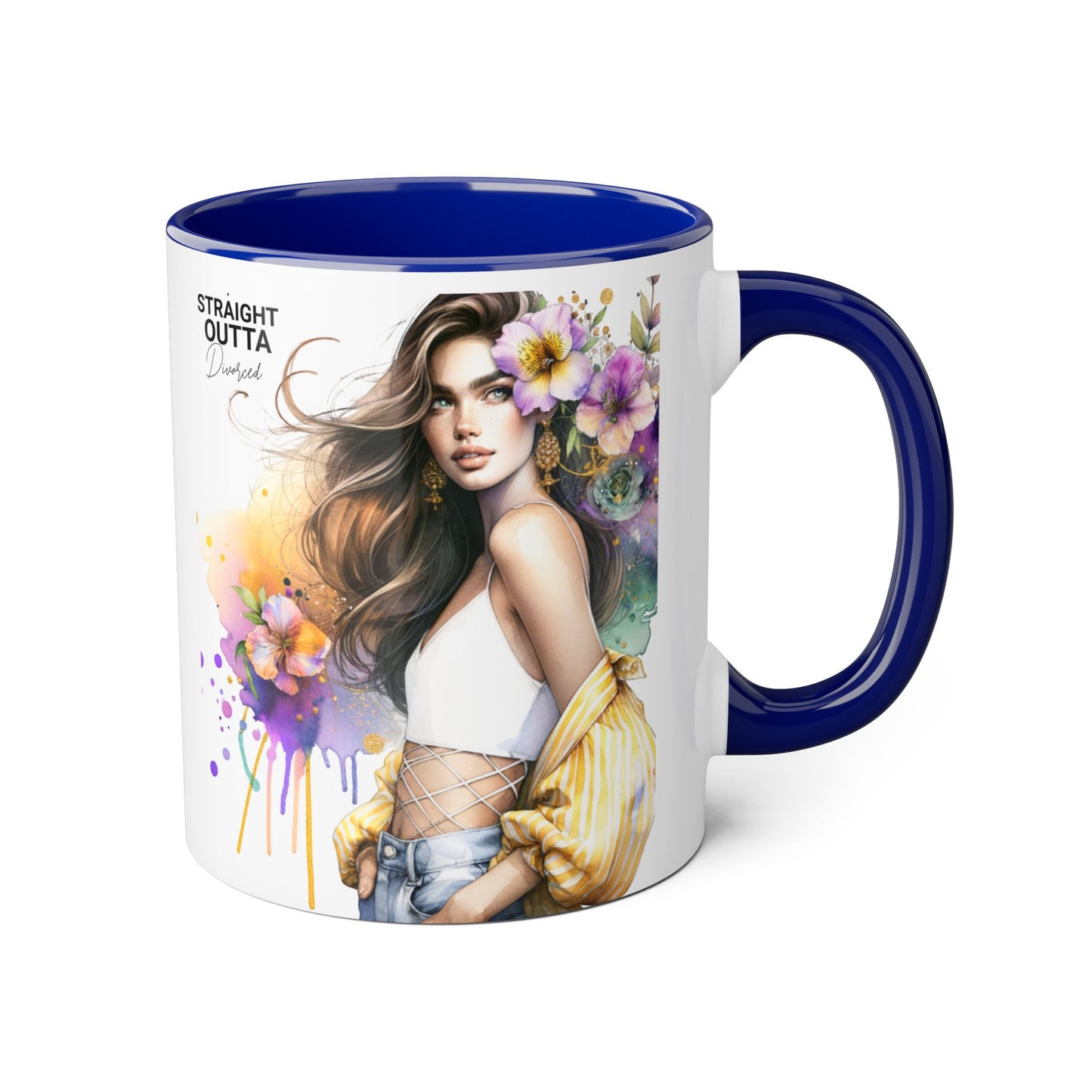 Straight Outta Divorced Humoristic Chic Floral Art Mug - Stylish Coffee Cup for Home or Office, Perfect Gift for Birthdays, Mother’s Day, or Coffee Lovers