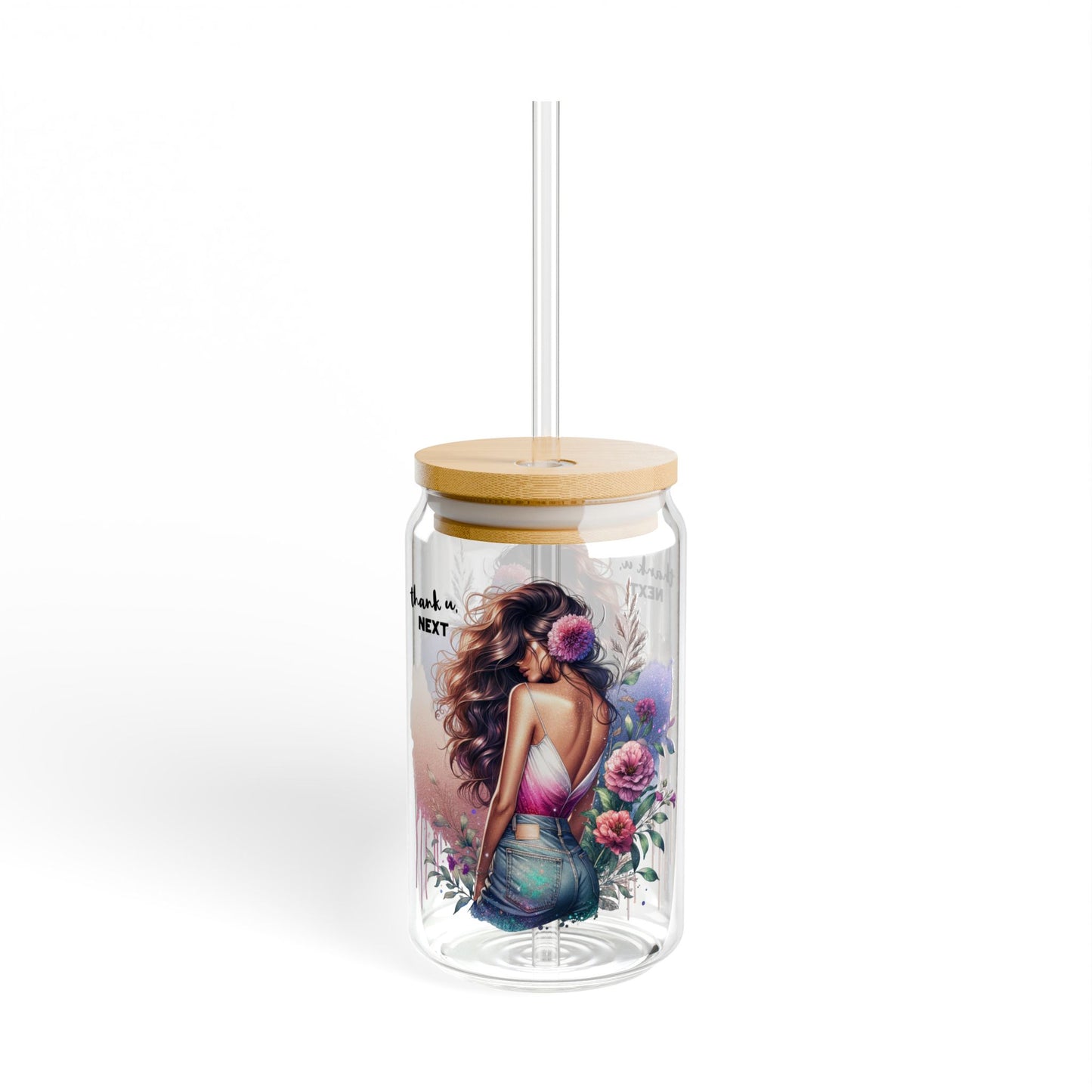 Thank U, Next Bohemian Sipper Glass, Floral Drinkware, 16oz Fashion Mug, Gift for Her, Reusable Straw Cup, Summer Vibes, Eco-Friendly Beverage Container