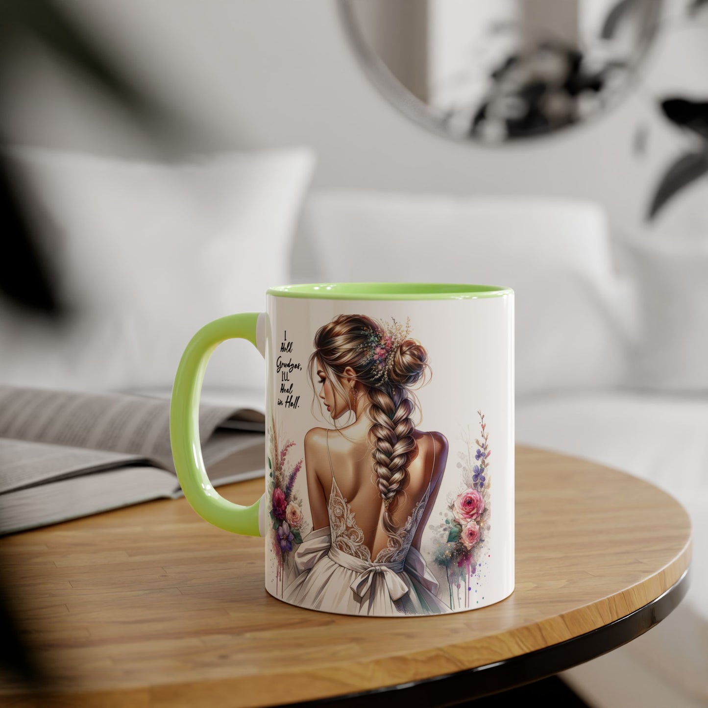 I Hold Grudges, I'll Heal in Hell Elegant Floral Accent Mug, Inspirational Gift, Tea Coffee Cup, Home Decor, Birthday Present, Wedding Favor