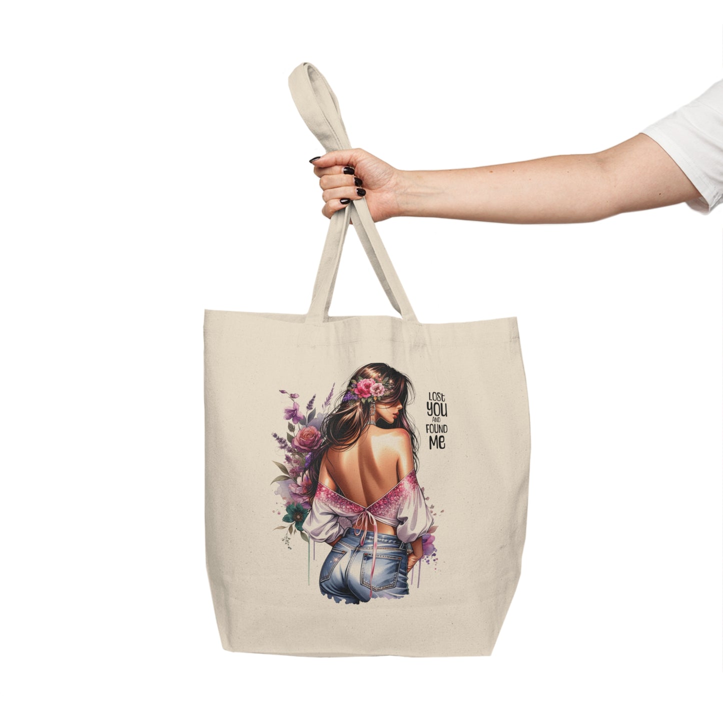 Lost You and Found Me Elegant Floral Canvas Shopping Tote - Eco-Friendly Tote Bag, Gift for Her, Everyday Shopping, Boho Chic, Stylish Beach Bag