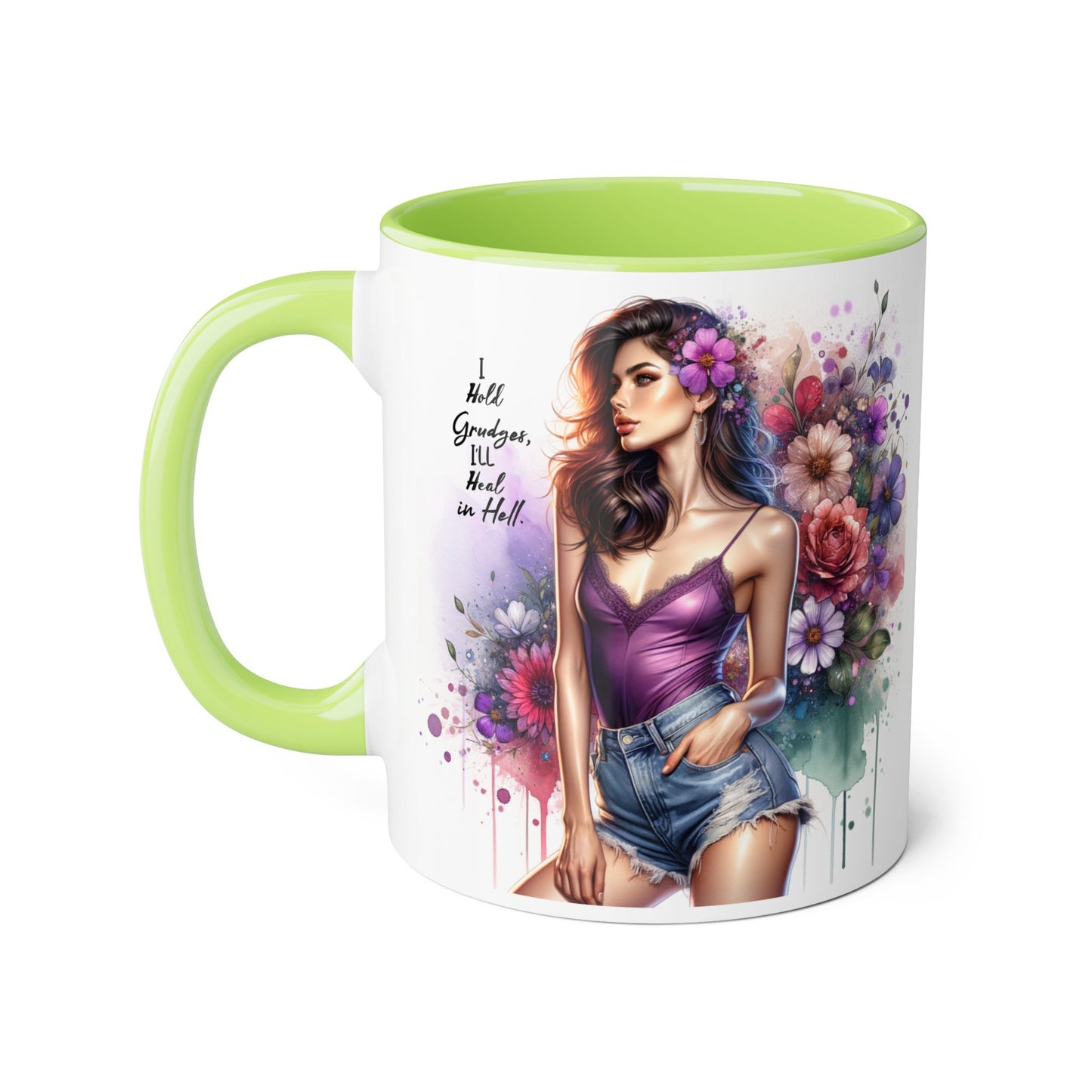 I Hold Grudges, I'll Heal in Hell Stylish Accent Mug with Floral Design, Inspirational Gift for Her, Coffee Lover's Cup, Unique Home Decor, Birthday or Holiday Present