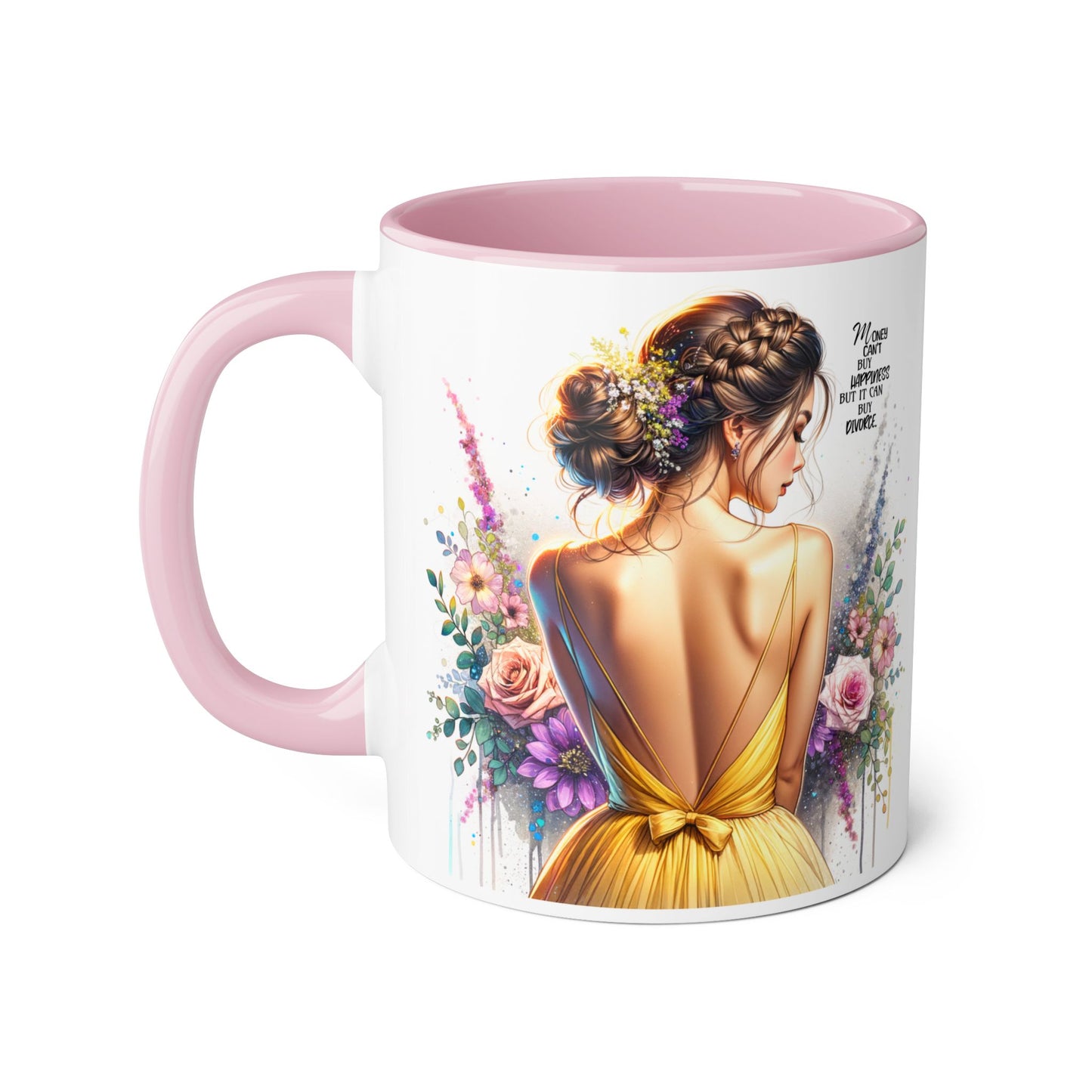 Money Can't Buy Happiness But It Can Buy Divorce Humoristic Elegant Floral Accent Mug, Gift for Her, Coffee Lover, Inspirational Coffee Cup, Birthday Gift Idea, Unique Home Decor