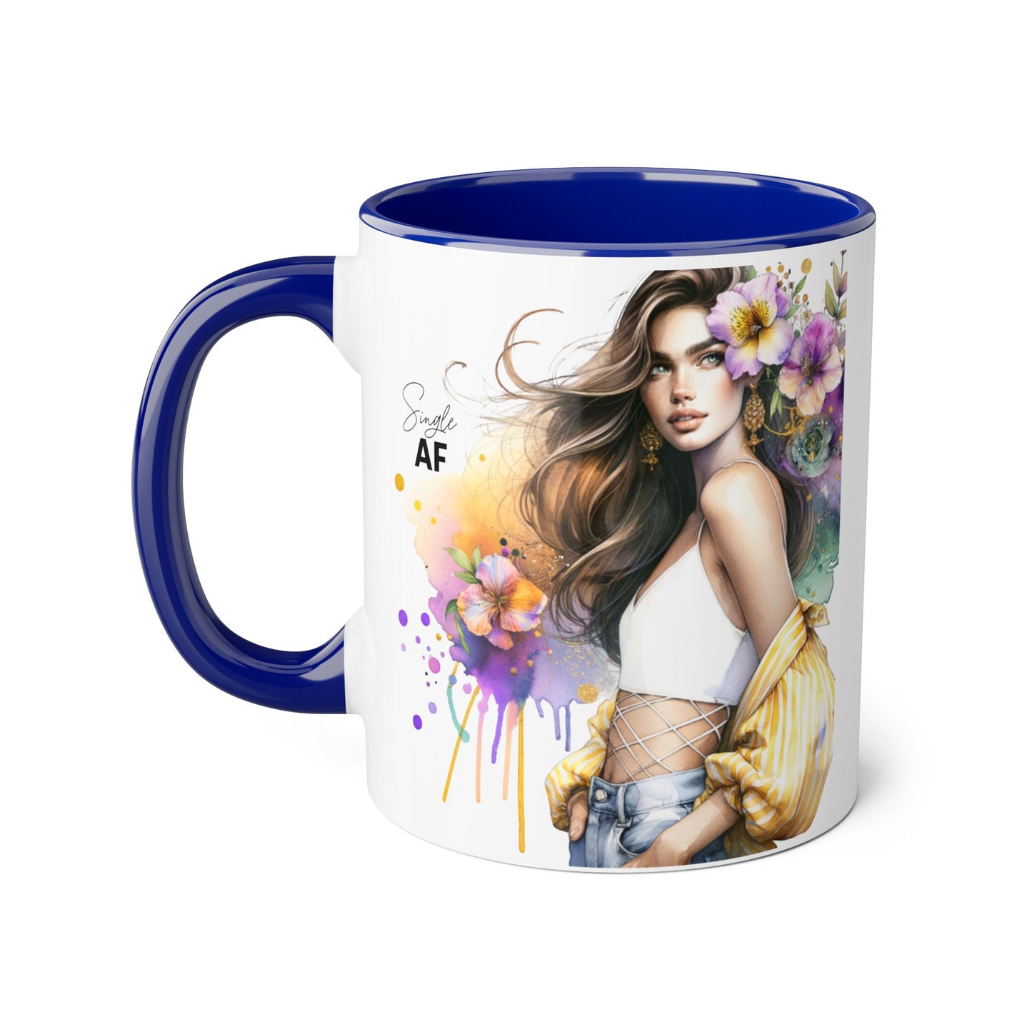 Single AF Chic Accent Mugs with Floral Art, Stylish Coffee Cups, Trendy Tea Mugs, Gift for Her, Motivational and Inspiring Drinkware