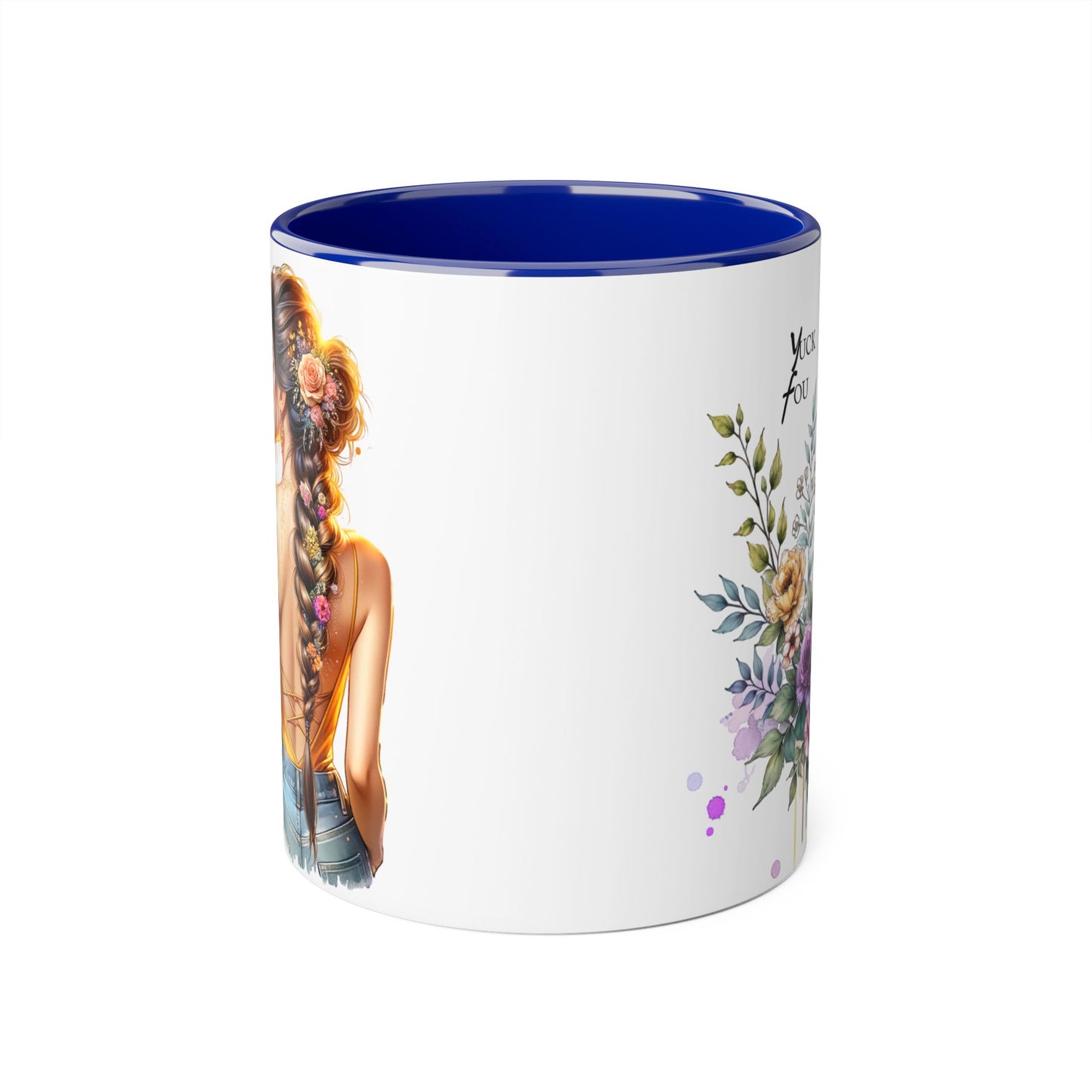 Yuck Fou Stylish Flower Girl Accent Mug, 11oz Coffee Cup, Unique Gift, Home Decor, Floral Mug for Friends, Mothers Day, Inspirational Quotes