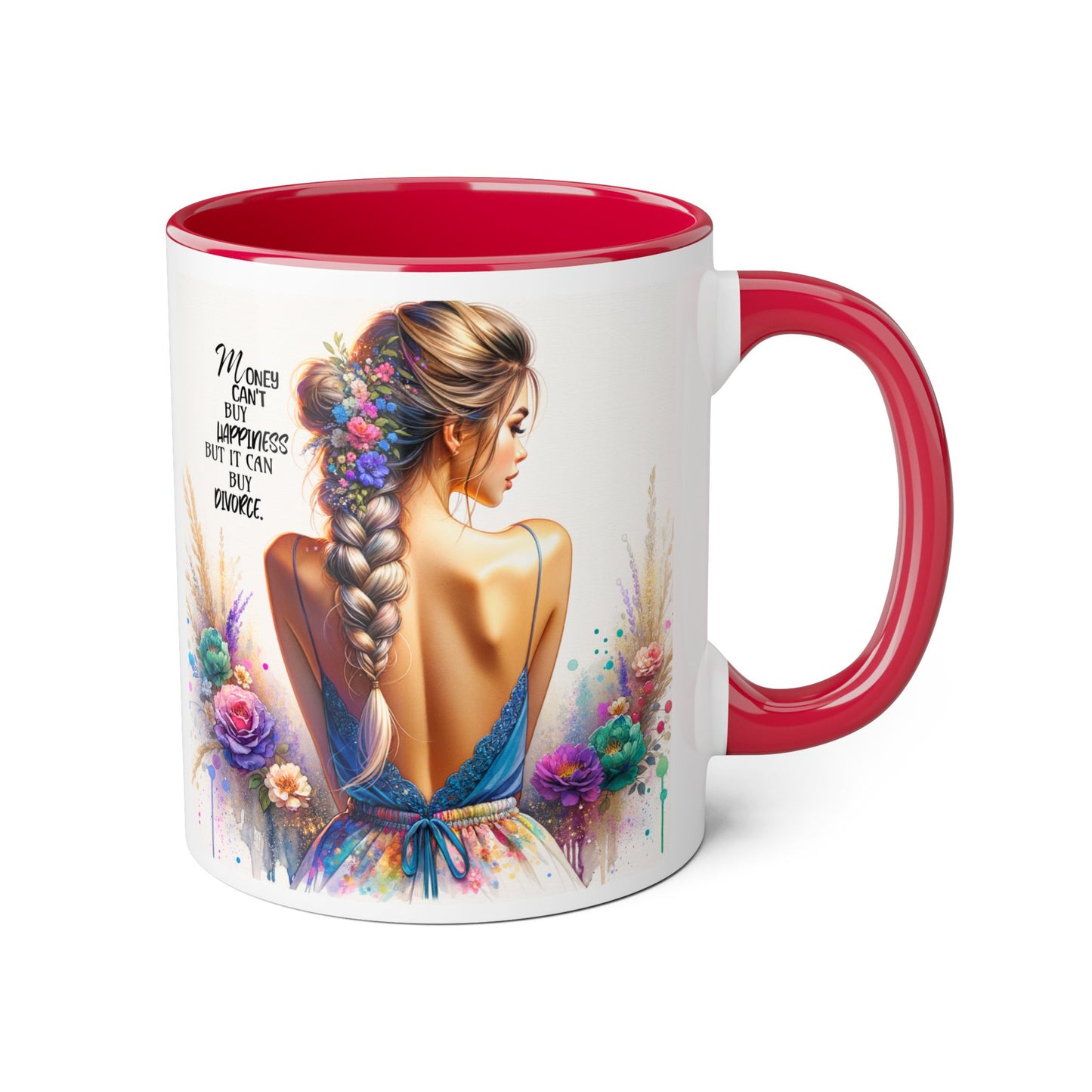Money Can't Buy Happiness But It Can Buy Divorce Humoristic Empowering Accent Mugs | Inspirational Gift for Women | Unique Coffee Mug | Floral Design | Self-Care Reminder | Motivational Quote