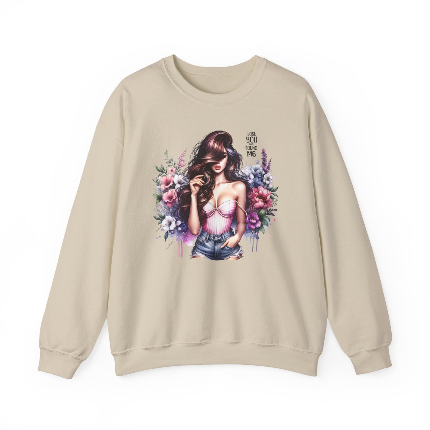 Lost You And Found Me Floral Graphic Crewneck Sweatshirt, Vibrant Sweatshirt, Cozy Casual Wear, Gift for Her, Floral Apparel, Spring Fashion