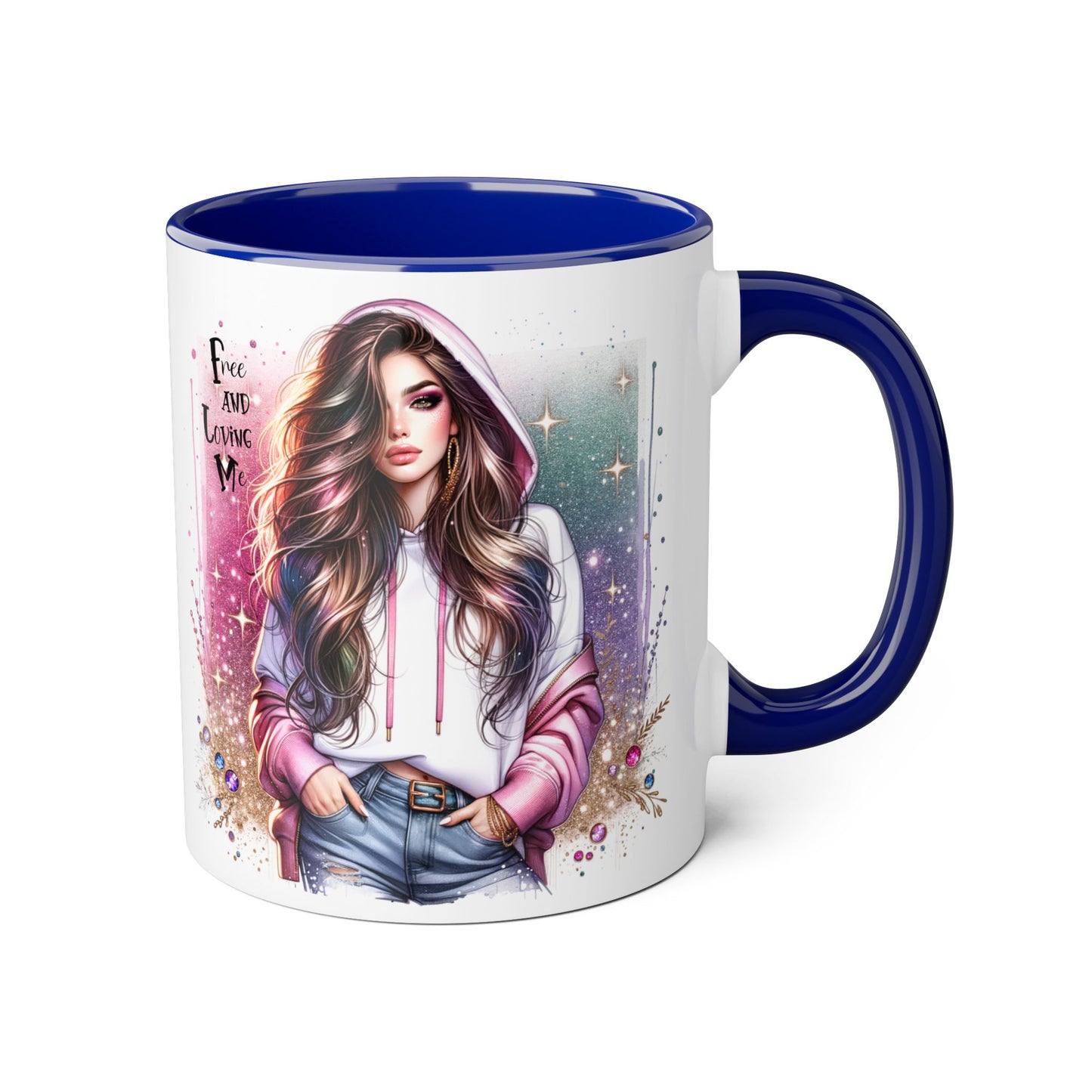 Stylish Accent Mug - 'Free and Loving Me' Coffee Cup, Perfect Gift for Coffee Lovers, Inspirational Drinkware, Cute Morning Mug