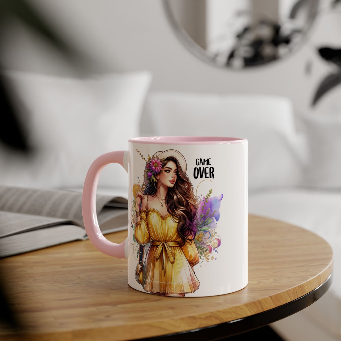 Colorful Game Over Accent Mug, 11oz Coffee Cup, Unique Art Gift, Fun Drinkware, Birthday, Celebration, Decorative Mug