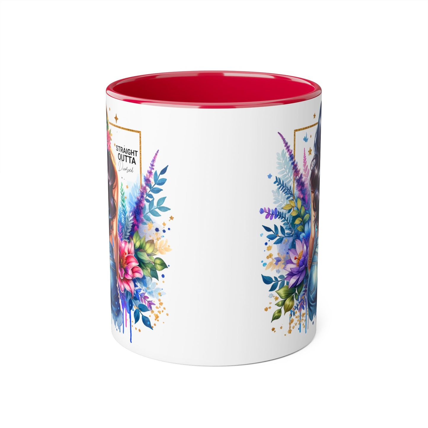 Straight Outta Divorced Humoristic Vibrant Floral Mug for Coffee Lovers, Straight Outta, Gift for Her, Inspirational Drinkware, Perfect for Birthdays, Celebrations