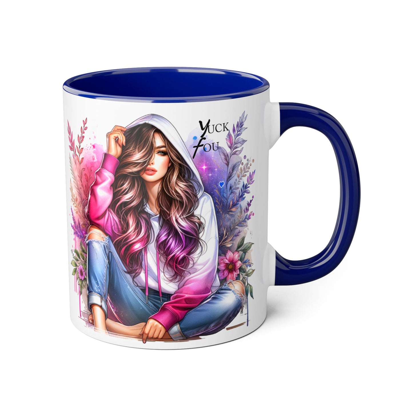 Yuck Fou Chic Floral Accent Mug, Inspirational Coffee Cup, Gift for Her, Relaxing Tea Mug, Boho Style Drinkware, Unique Home Decor