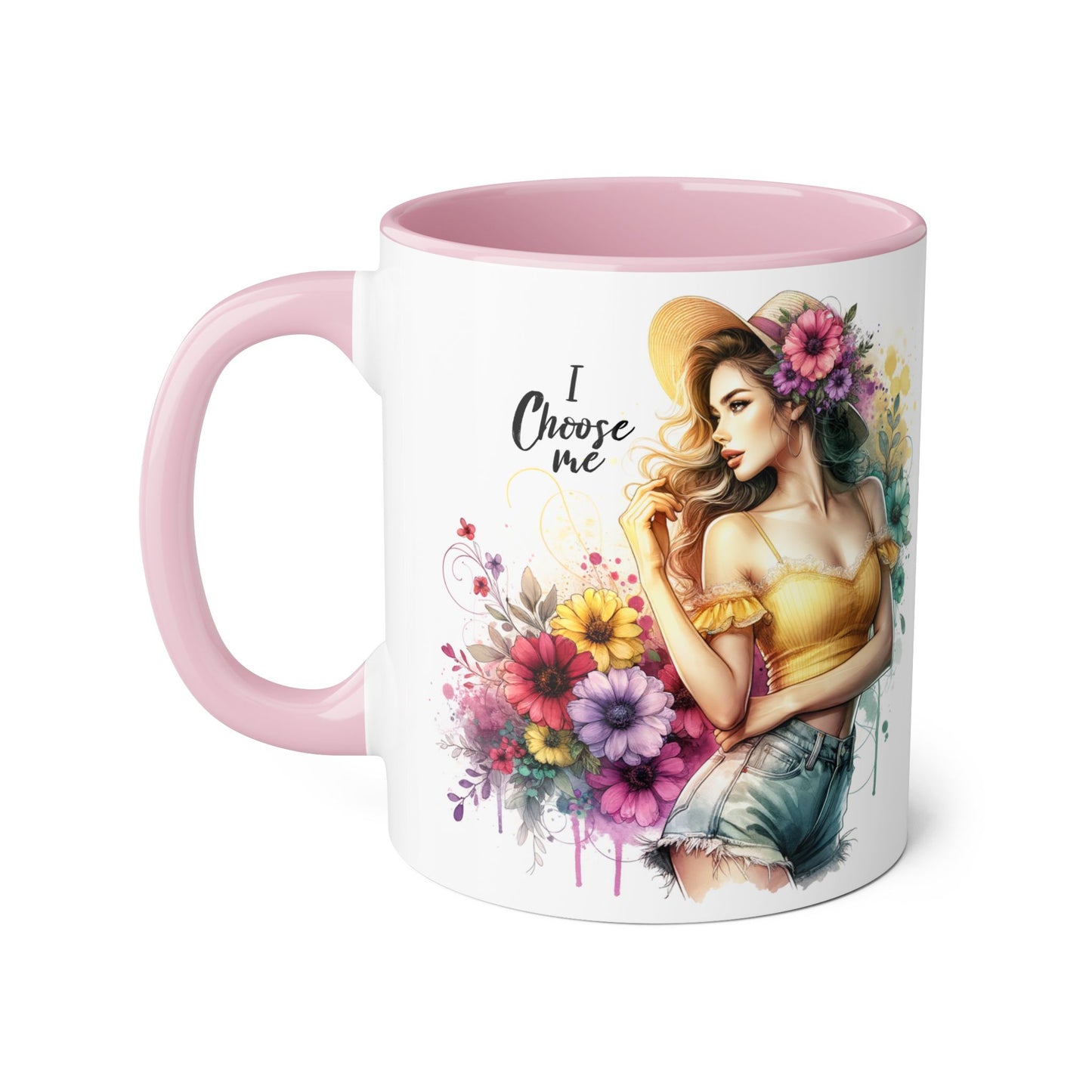 I Choose Me Chic Floral Accent Mug, Inspirational Gift for Her, Coffee Tea Lover, Birthday Present, Colorful Art Mug