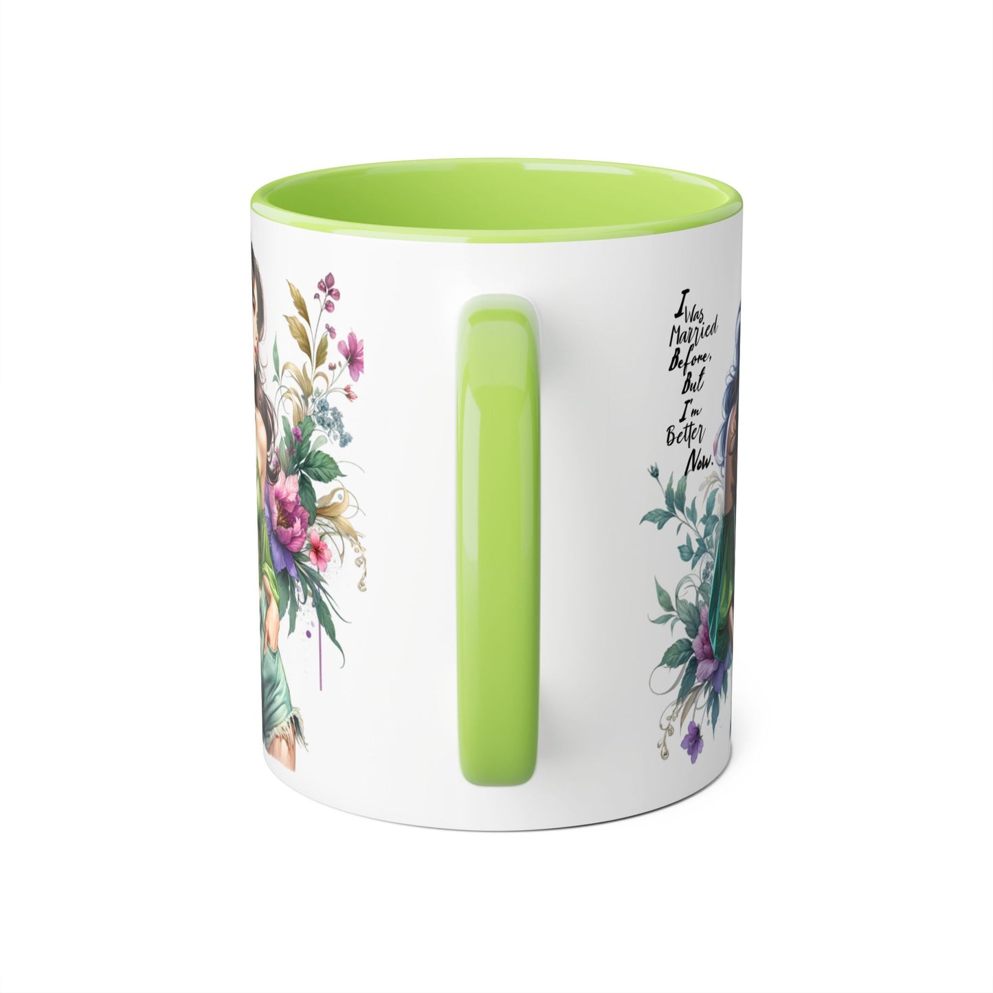 I Was Married Before But I'm Better Now Humoristic Floral Goddess Accent Mug, Inspirational Coffee Cup, Gift for Her, Boho Chic Drinkware, Unique Art Mugs, Home Decor