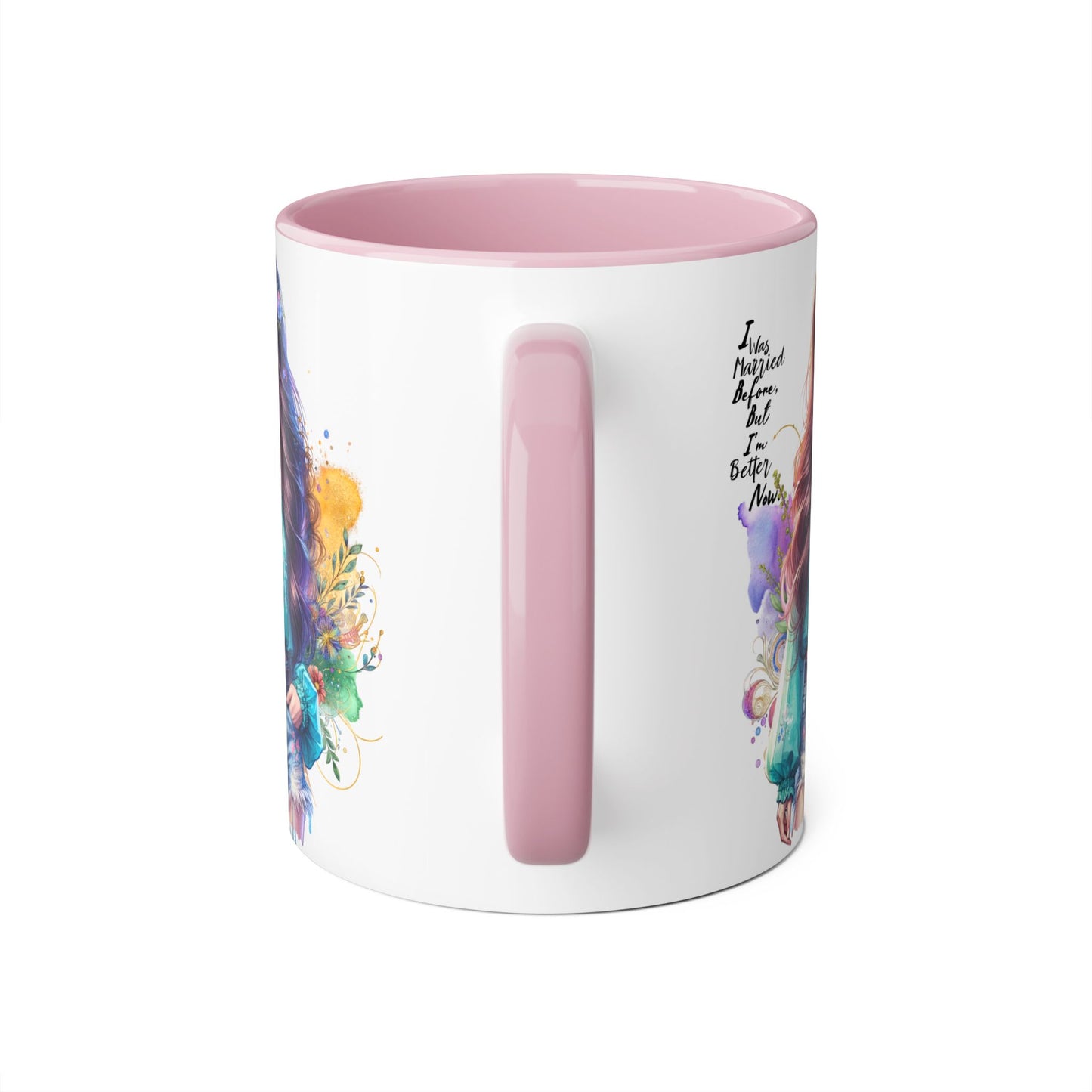 I Was Married Before But I'm Better Now Bohemian Floral Accent Mug, Inspirational Coffee Cup, Gift for Friends, Encouraging Quote, Perfect for Her, Art Lover's Mug
