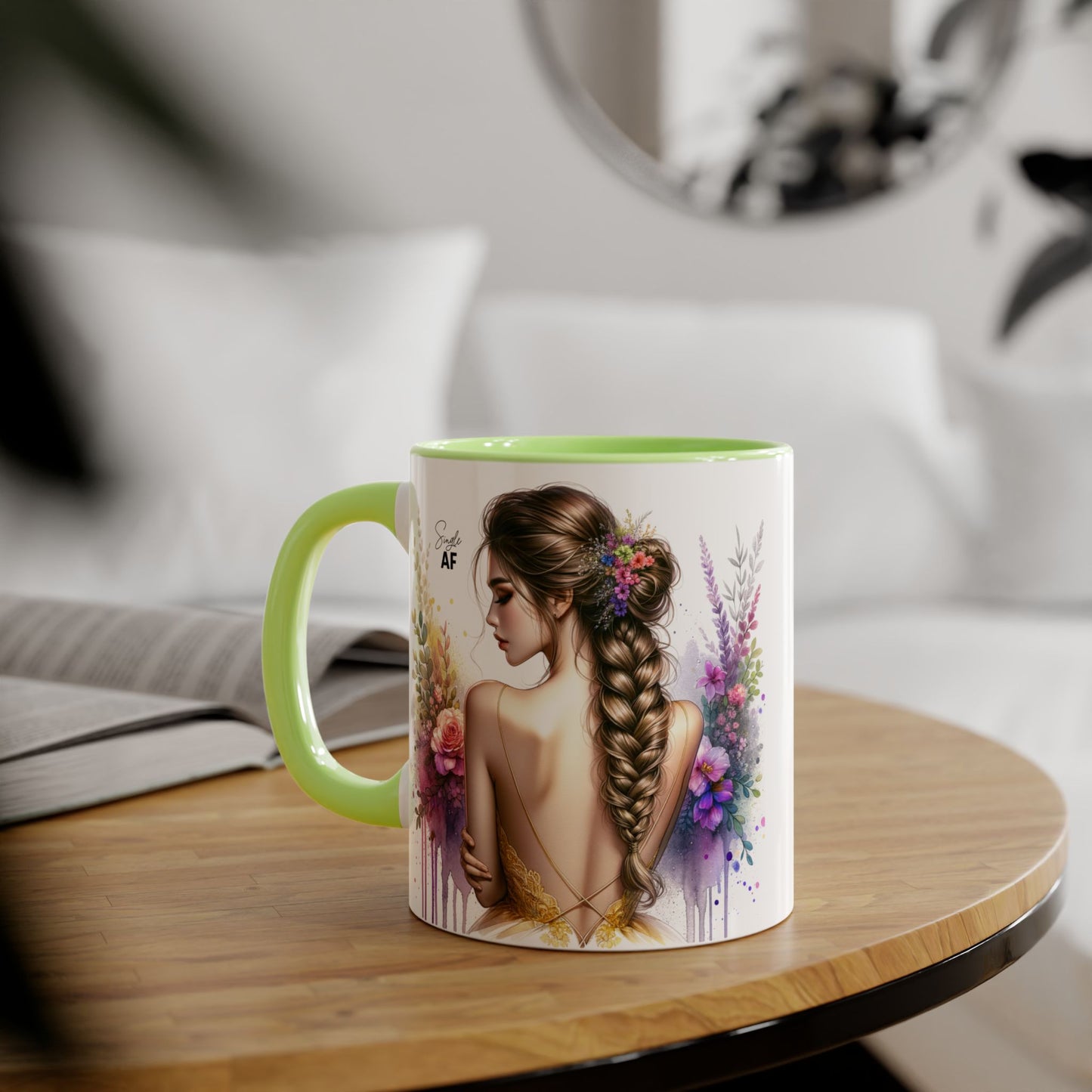 Floral Art Accent Mug, Coffee Cup for Home Decor, Gift for Her, Birthday Present, Inspirational Drinkware