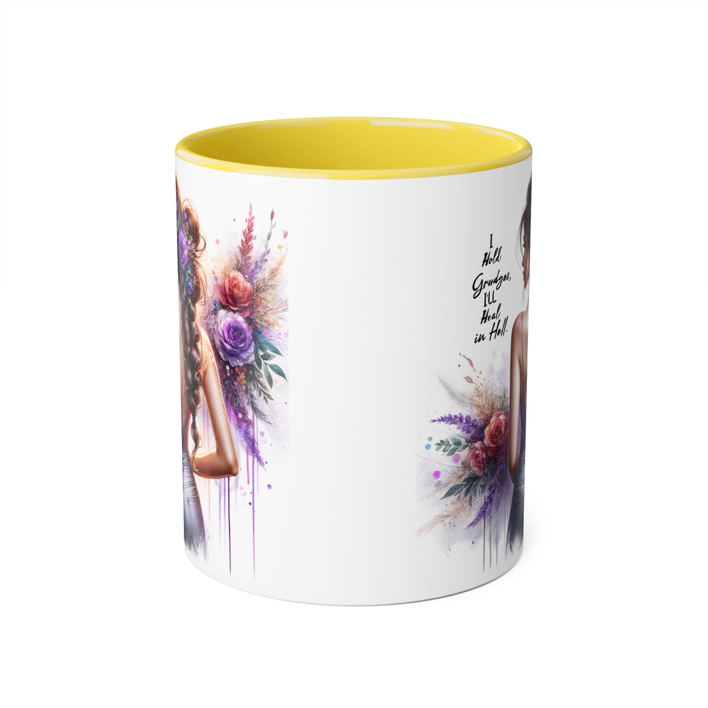 I Hold Grudges, I'll Heal in Hell Colorful Floral Accent Mug, Inspirational Mug, Gift for Friends, Coffee Lover Mug, Unique Tea Mug, Motivational Drinkware