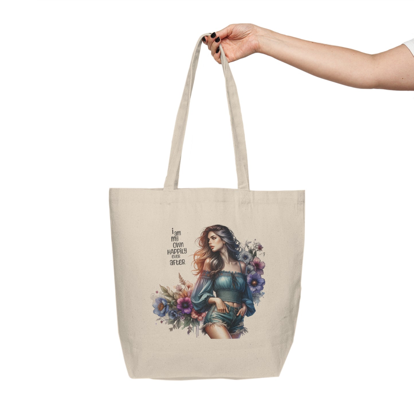 I Am My Own Happily Ever After Floral Art Canvas Tote Bag | Eco-Friendly Shopper | Gift for Her | Sustainable Carryall | Beach Bag | Market Tote | Everyday Essentials