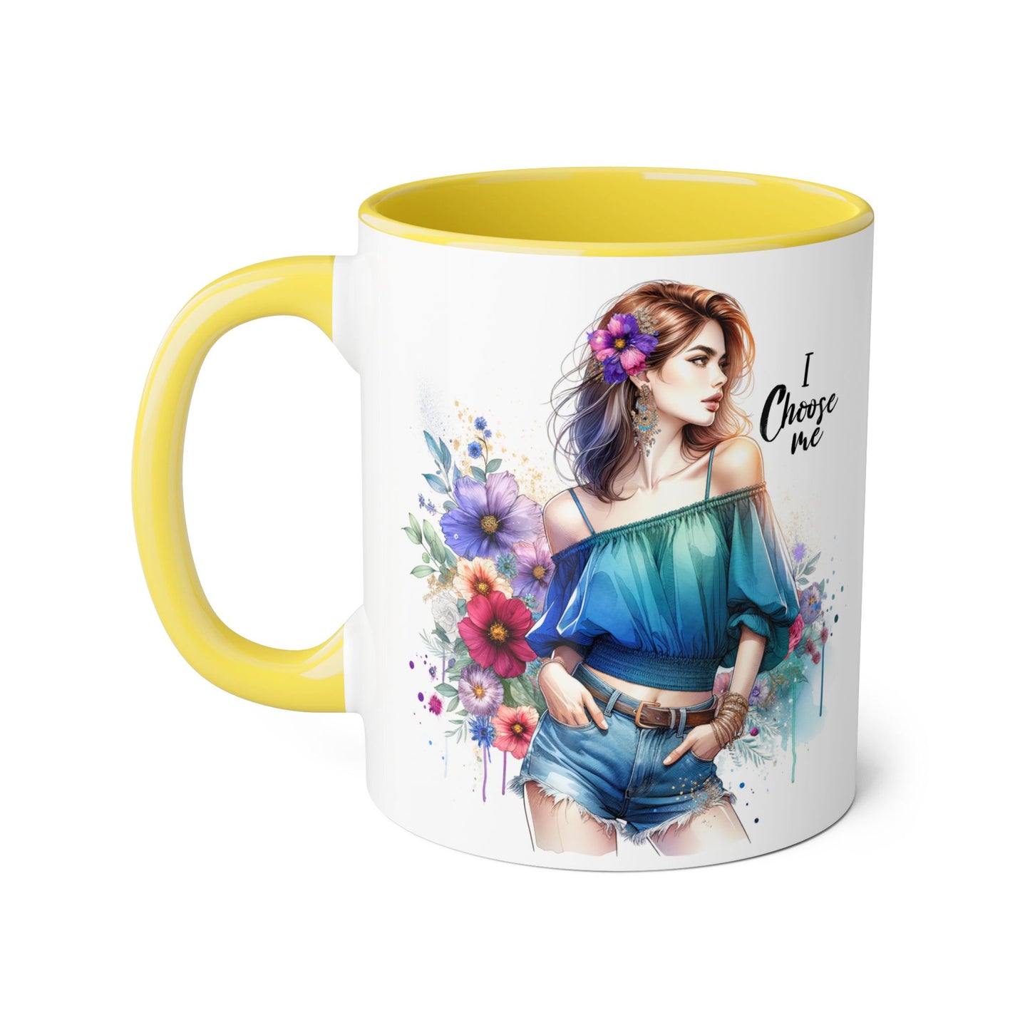 I Choose Me Floral Art Accent Mug, I Choose Me, Coffee Mug, Gift for Her, Inspirational Tea Cup, Self-Care Kitchenware