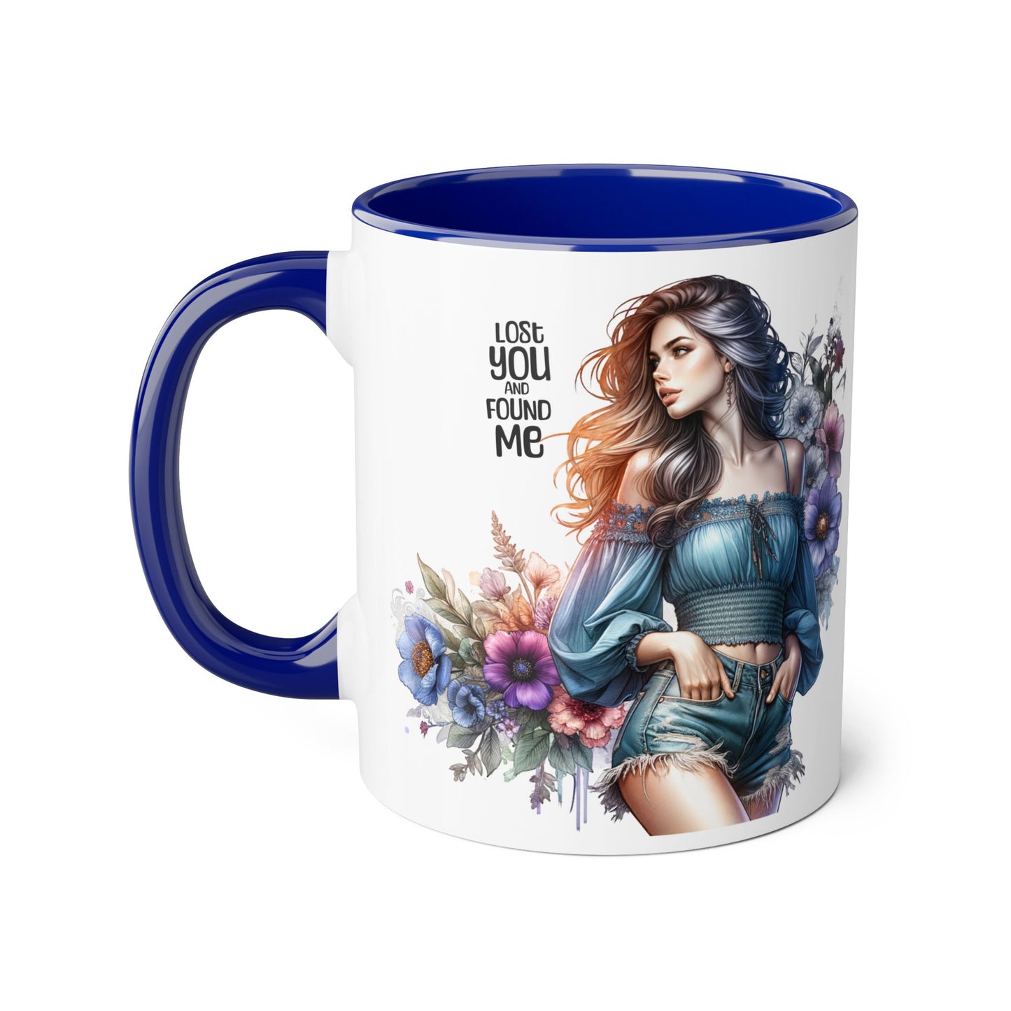 Lost You and Found Me Floral Art Accent Mug, You Lost Me Found Me Coffee Cup, Gift for Her, Artistic Drinkware, Unique Home Decor, Inspirational Kitchenware