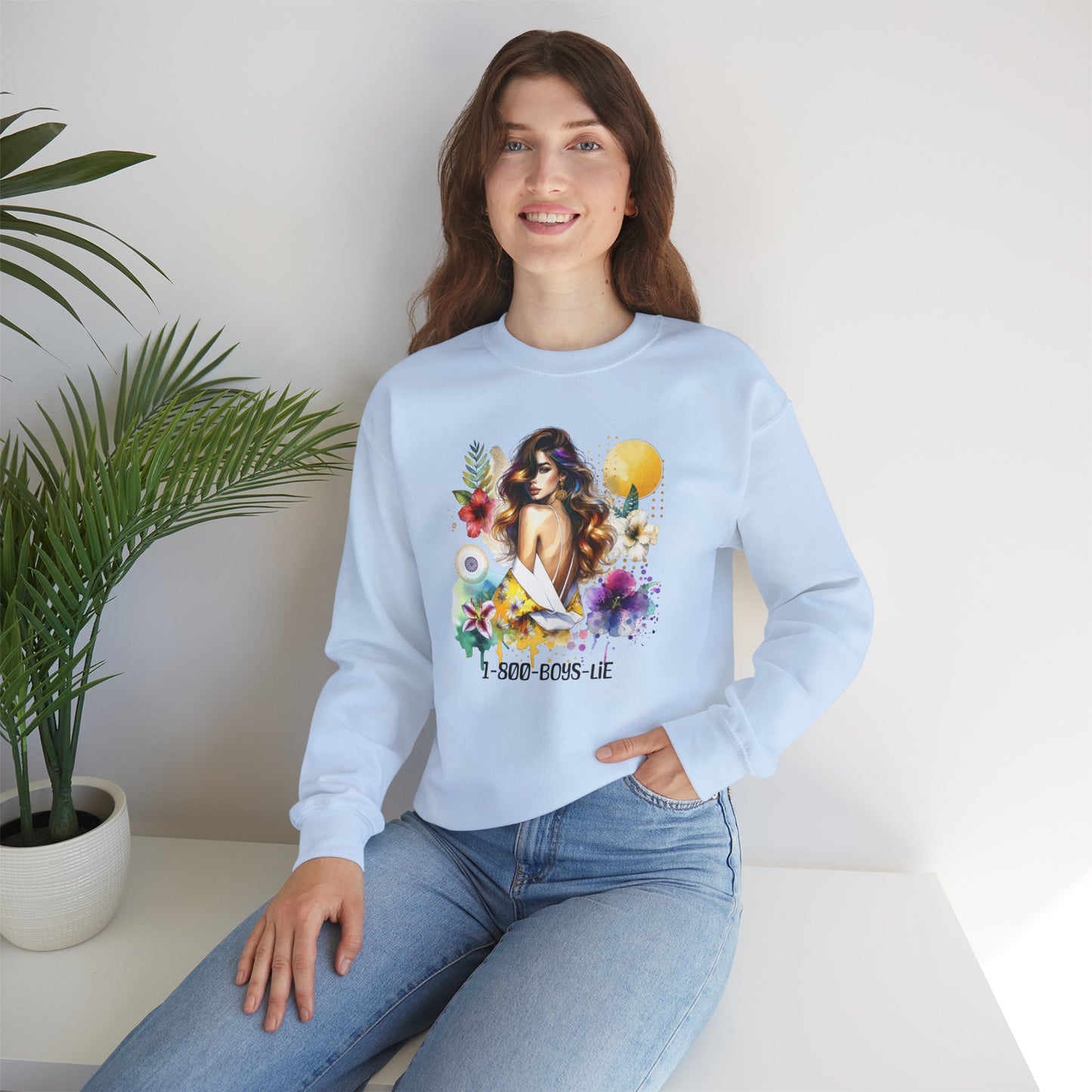 1-800-Boys-Lie Bohemian Floral Crewneck Sweatshirt, Trendy Oversized Sweater, Unique Gift for Her, Cozy Fall Apparel, Birthday & Casual Wear