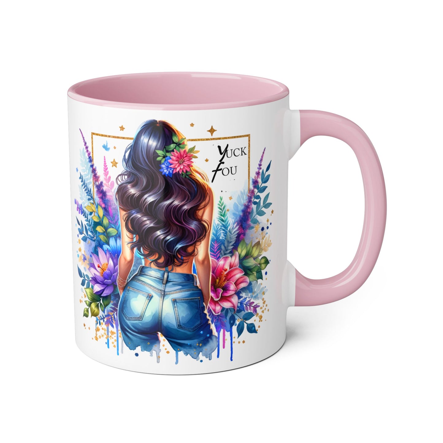 Yuck Fou Bohemian Floral Accent Mug, 11oz, Artistic Coffee Cup, Gift for Her, Stylish Drinkware, Home Decor, Unique Kitchen Accessories