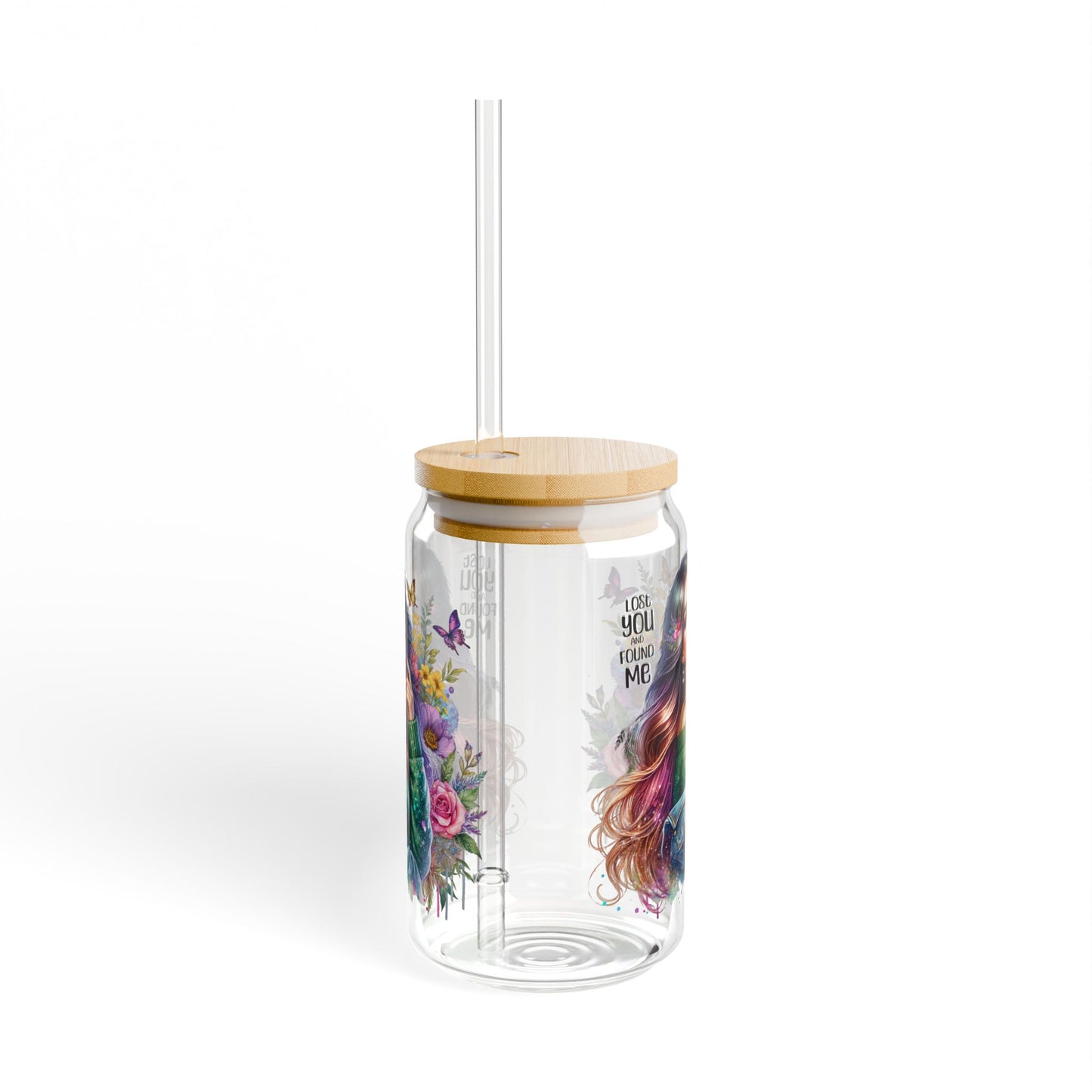 Lost You and Found Me Charming Floral Sipper Glass - Eco-Friendly Drinking Jar with Straw, Perfect Gift for Nature Lovers, Summer Parties, and Home Decor