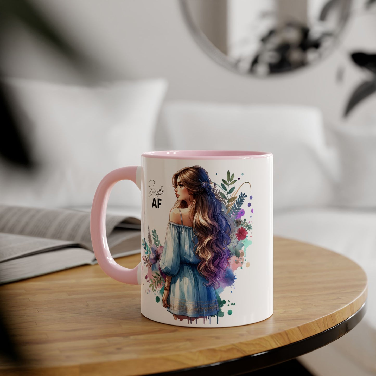 Single AF Boho Art Accent Mug, Unique Coffee Mug, Gift for Her, Floral Mug, Inspirational Mug, Perfect for Birthdays, Encouragement