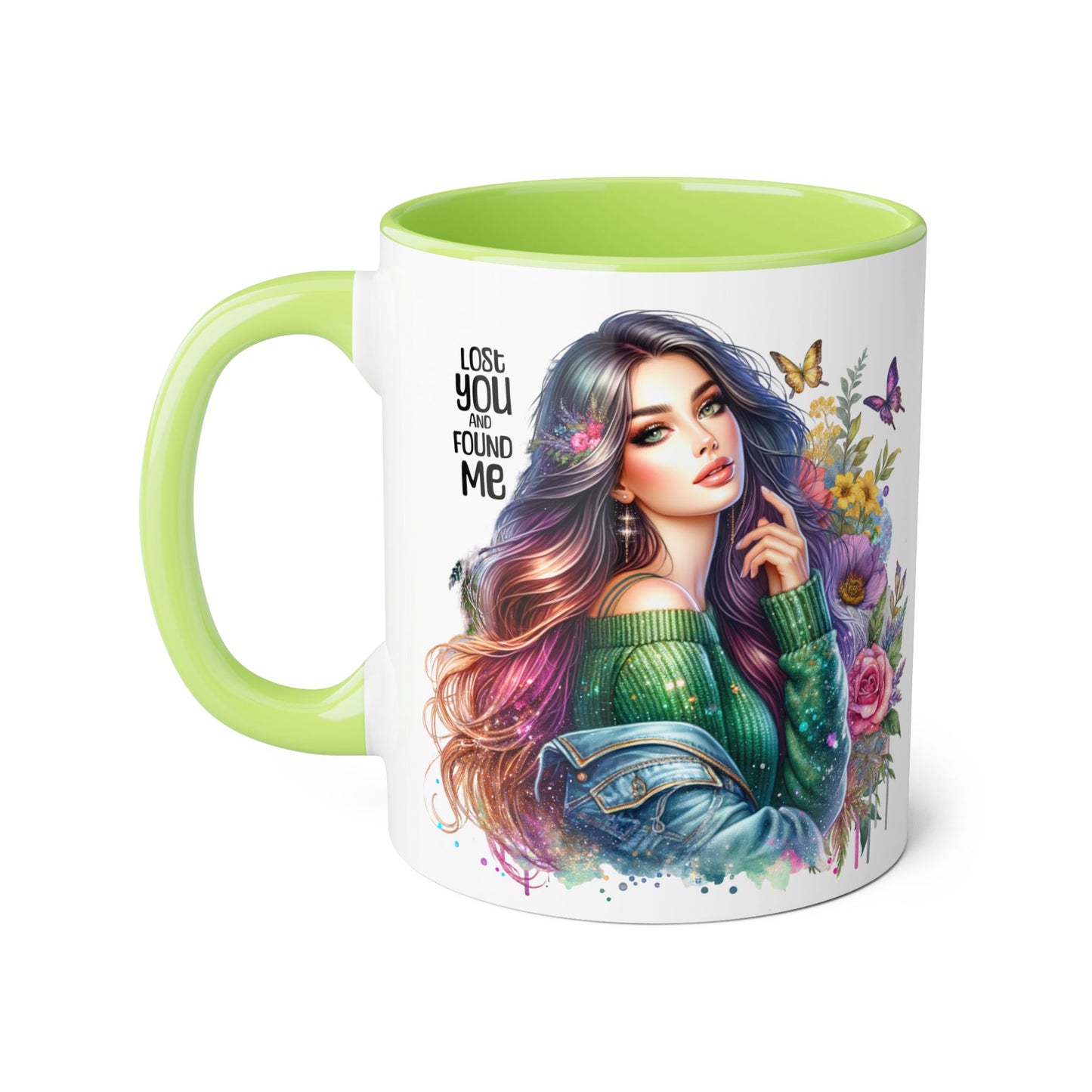Colorful Accent Mug - "Lose You and Found Me" Design for Coffee Lovers, Unique Gift for Her, Floral Art Mug, Inspirational Drinkware