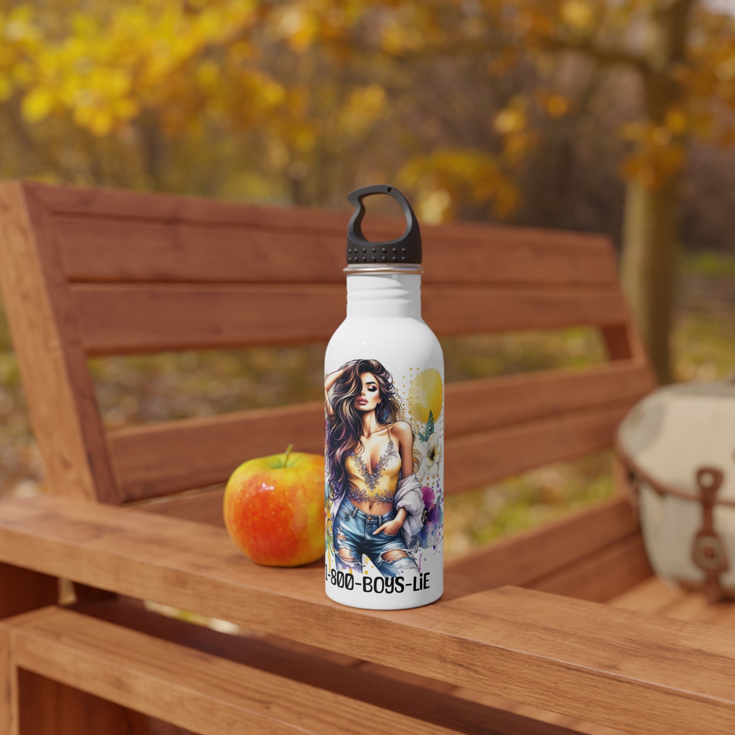 1-800-Boys-Lie Trendy Stainless Steel Water Bottle with Floral Design, Fitness Water Bottle, Cute Drink Flask, Gift for Her, Eco-Friendly Hydration
