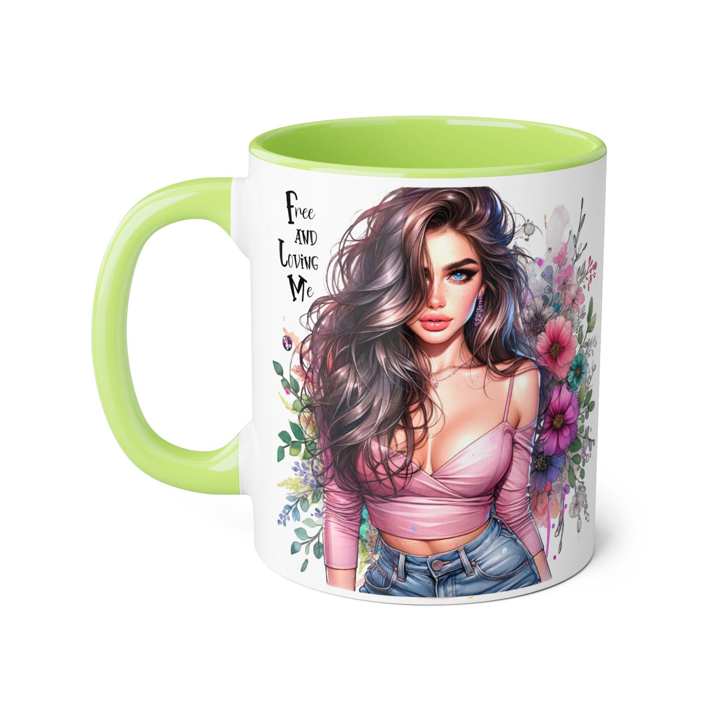 Free and Loving Me Chic Art Mug, Emotional Inspiration, Gift For Friends, Coffee Lover, Floral Design, Daily Motivation