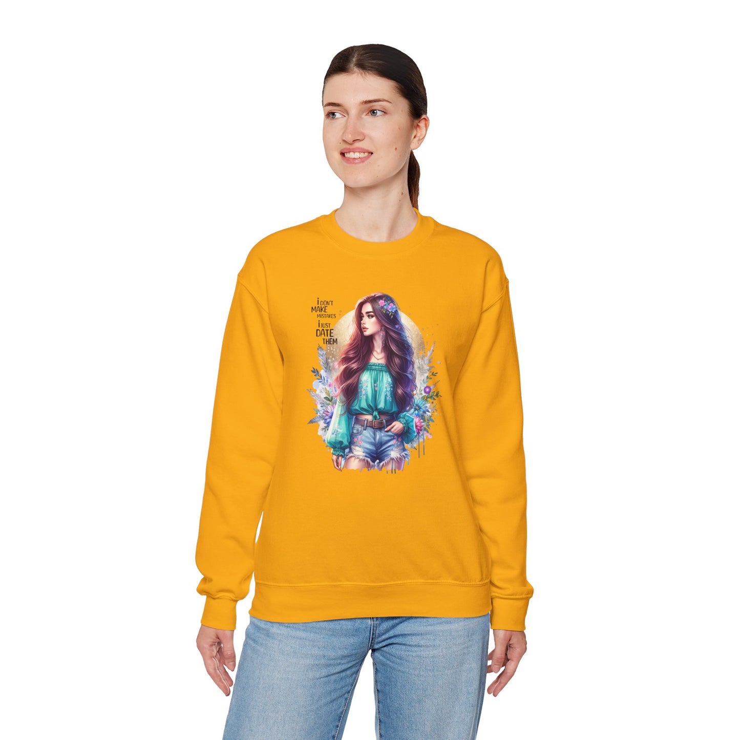 I Don`t Make Mistakes, I Just Date Them Colorful Bohemian Crewneck Sweatshirt, Cozy Apparel, Unique Gift, Casual Wear, Inspirational Fashion, Artist Design