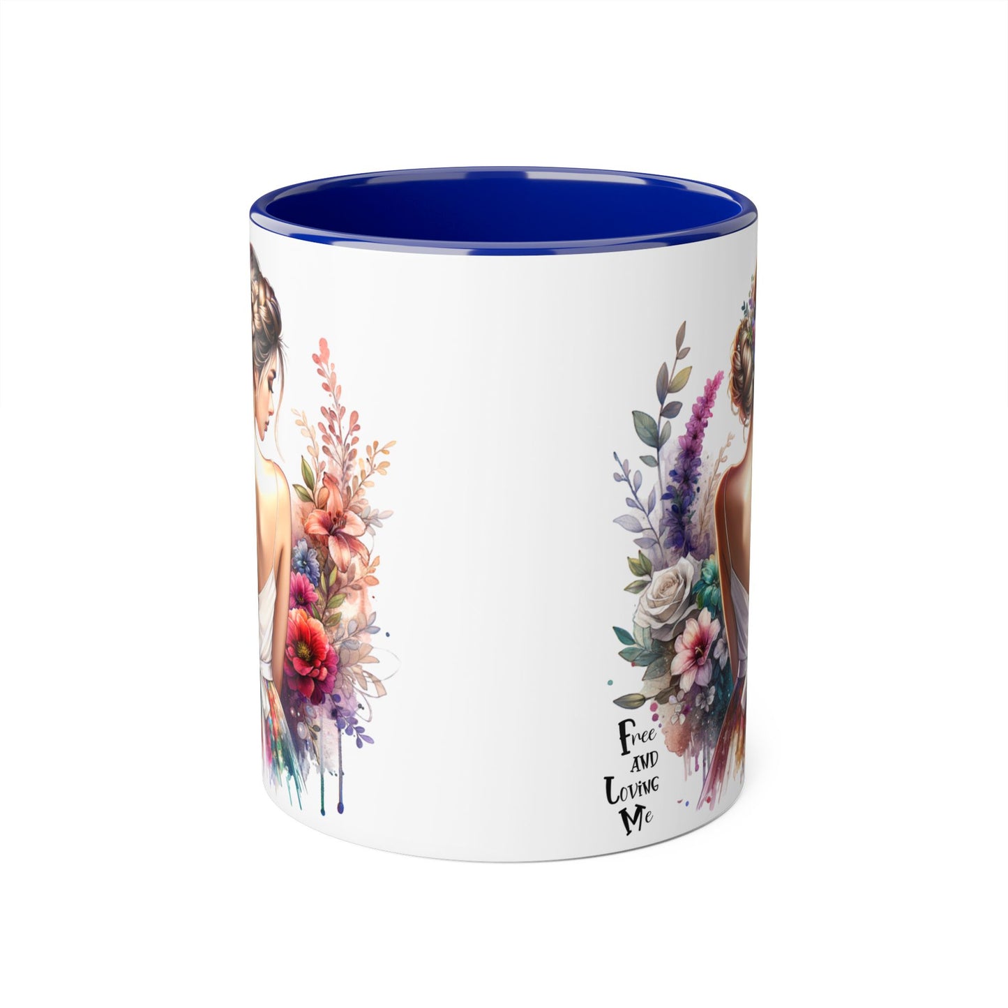 Free and Loving Me Floral Accent Mug, Artistic Coffee Cup, Gift for Mom, Birthday, Mother's Day, Home Decor, Inspirational Mug