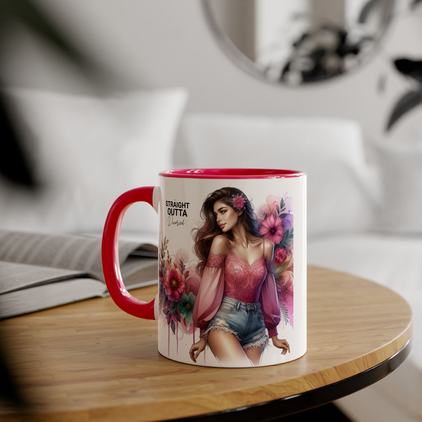 Straight Outta Divorced Humoristic Stylish Accent Mug, Floral Coffee Cup, Gifts for Her, Straight Outta, Unique Art Mug, Home Decor, Birthday Present