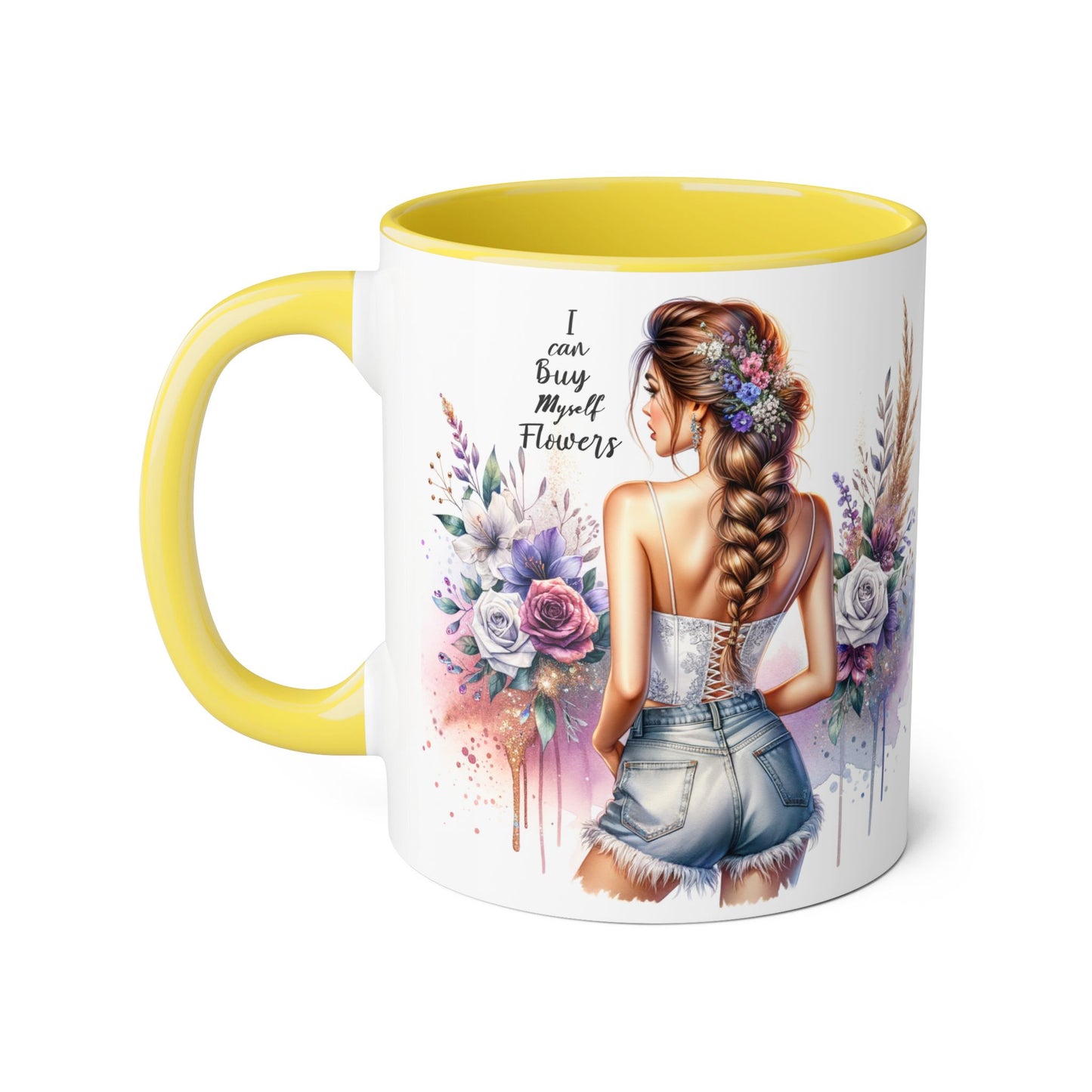 I Can Buy Myself Flowers Floral-Inspired Accent Mug, Boho Coffee Cup, Gift for Flower Lovers, Artful Drinkware for Special Occasions, Women's Inspirational Mug