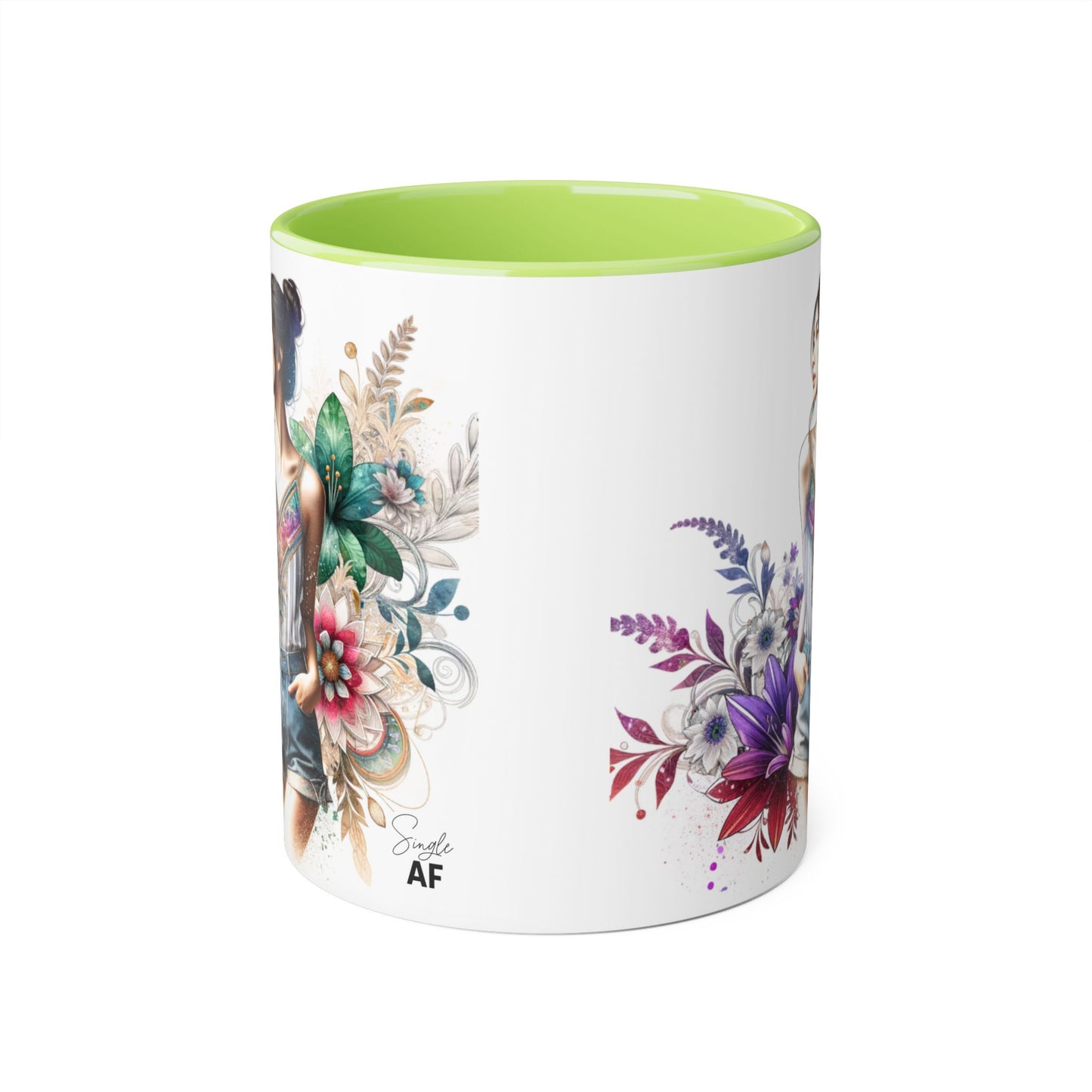 Single AF Boho Flower Accent Mug - Artistic Coffee Cup, Floral Design, Gift for Her, Birthday, Home Decor, Unique Artwork, 11oz