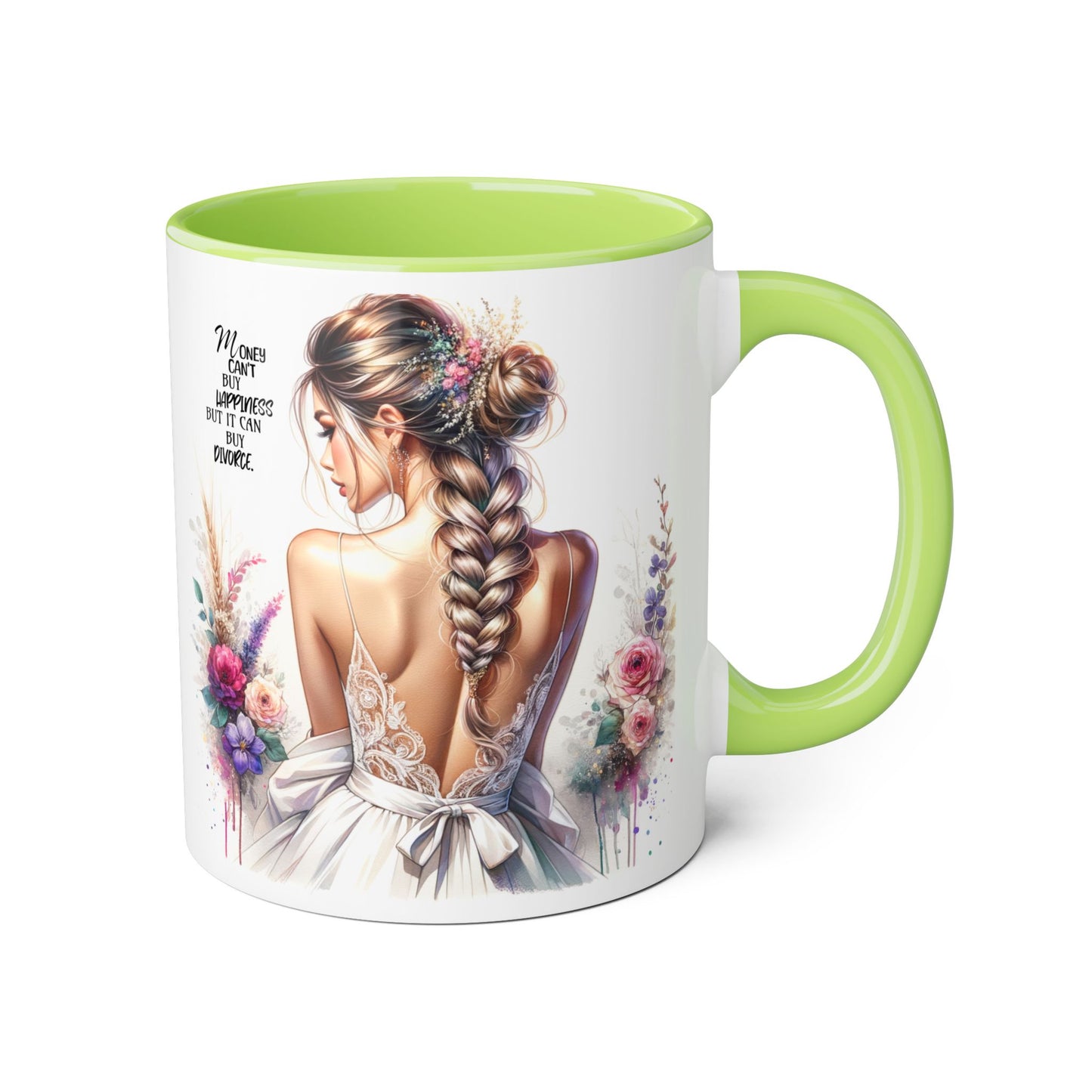 Money Can't Buy Happiness But It Can Buy Divorce Humoristic Elegant Floral Accent Mug, Inspirational Gift, Coffee Cup for Brides, Wedding Favors, Self-Care Reminder, Home Décor