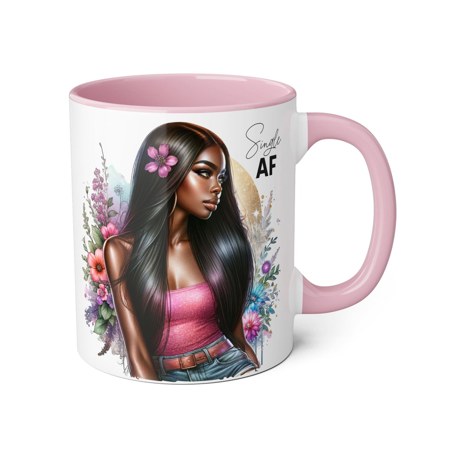 Single AF Stylish Accent Mug, Beautiful Coffee Cup, Unique Gift for Her, Trendy Drinkware, Floral Design Mug, Inspirational Sip