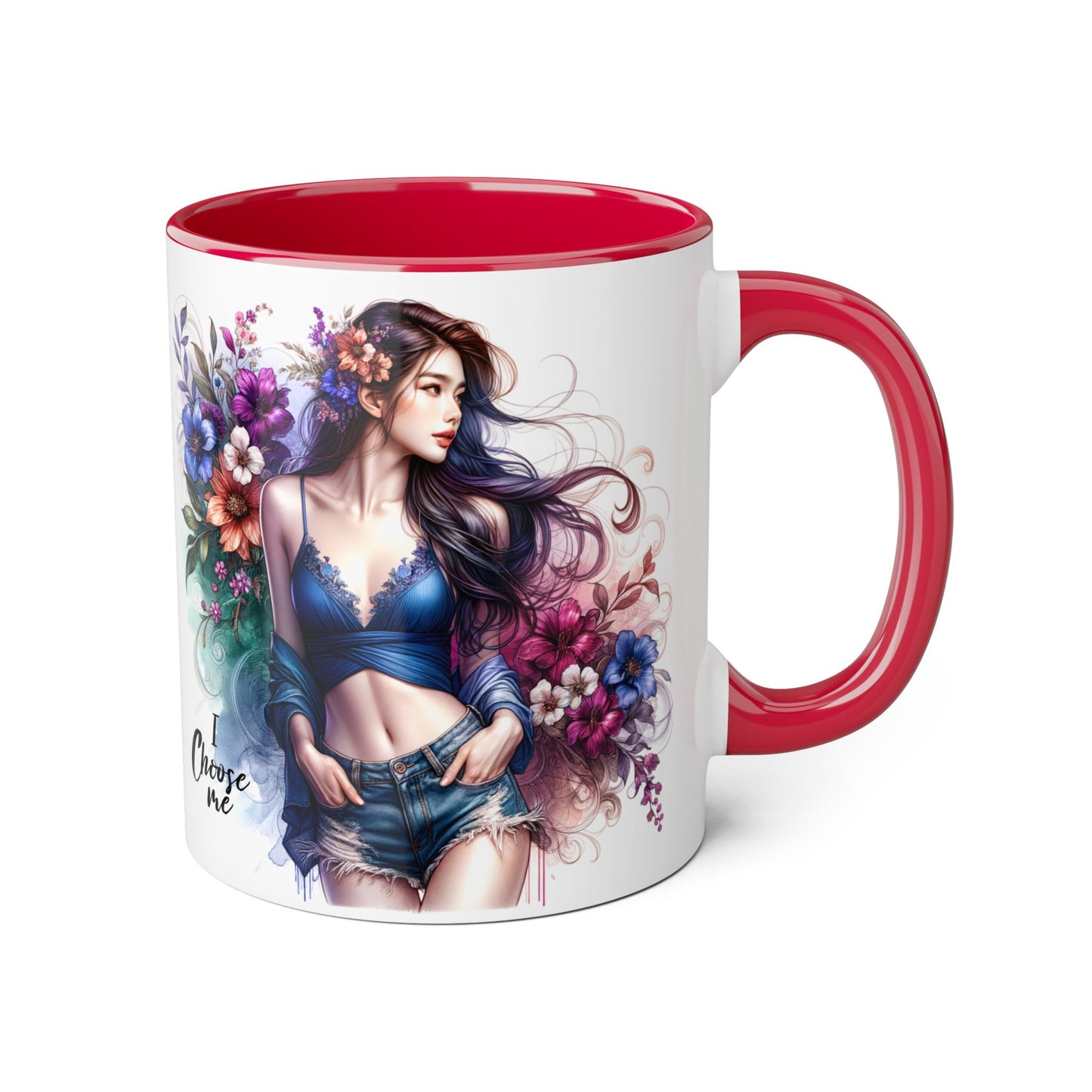 Floral Accent Mug, I Choose Me Design, Artistic Coffee Cup, Gift for Her, Home Décor, Tea Lover’s Essential