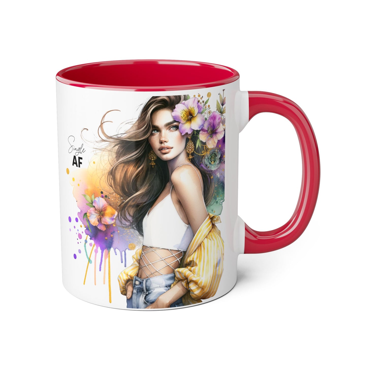 Single AF Chic Accent Mugs with Floral Art, Stylish Coffee Cups, Trendy Tea Mugs, Gift for Her, Motivational and Inspiring Drinkware