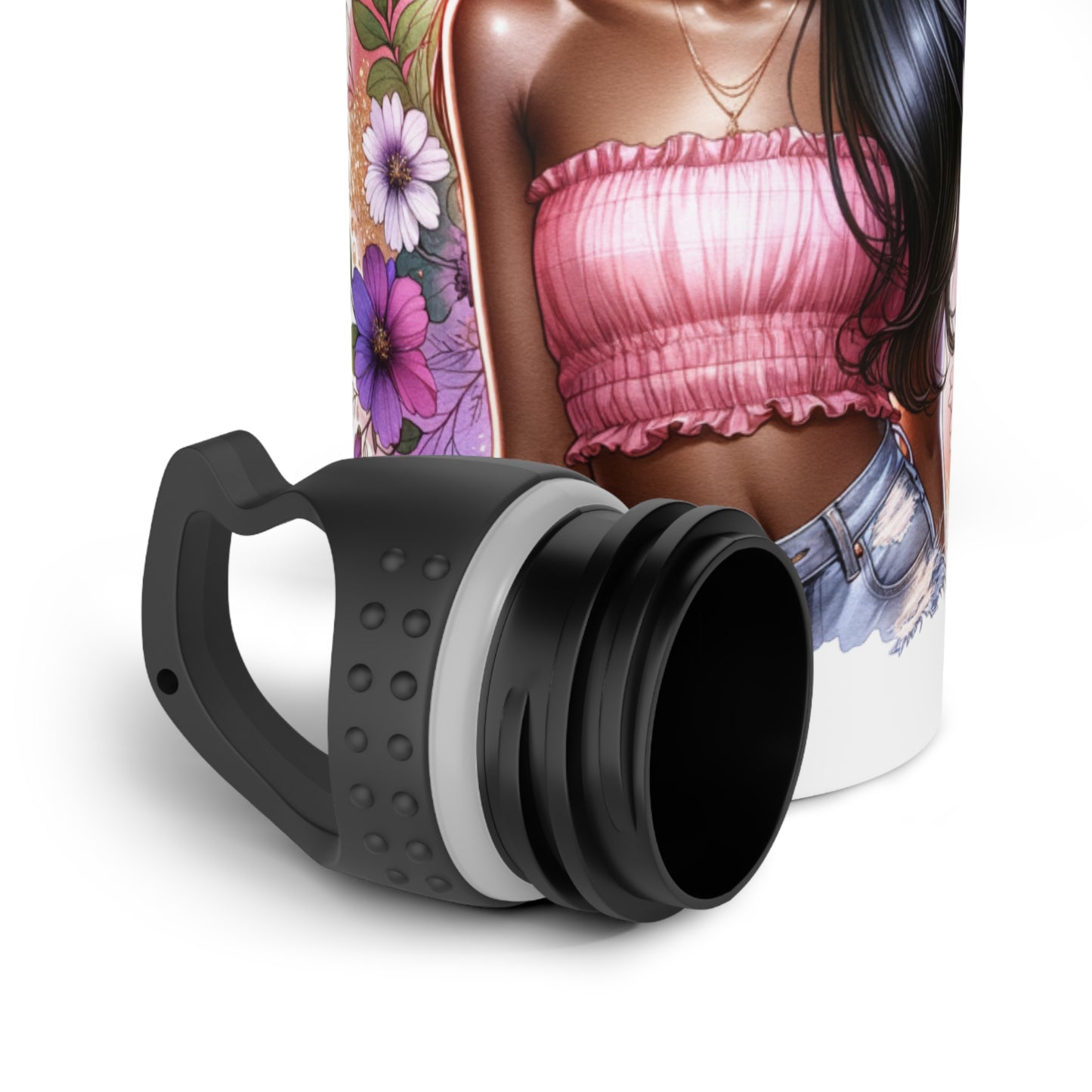 I Am My Own Happily Ever After Inspirational Floral Stainless Steel Water Bottle | Unique Artwork & Positive Quote