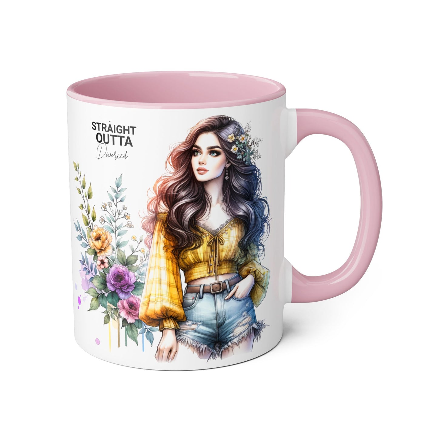 Straight Outta Divorced Humoristic Stylish Floral Accent Mug, Perfect for Coffee Lovers, Gift for Her, Home Decor, Mother's Day, Birthday, Everyday Use