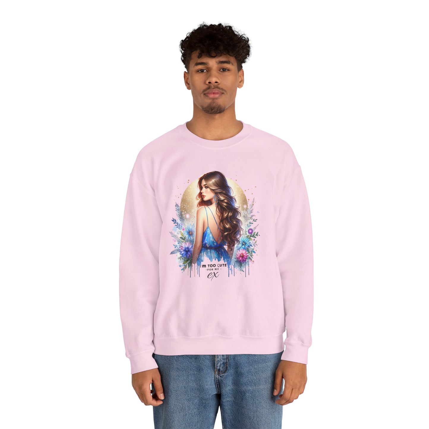 I'm Too Cute For My Ex Artistic Floral Crewneck Sweatshirt with Elegant Woman Design, Cozy Pullover, Gift for Her, Trendy Apparel, Perfect for Everyday Wear