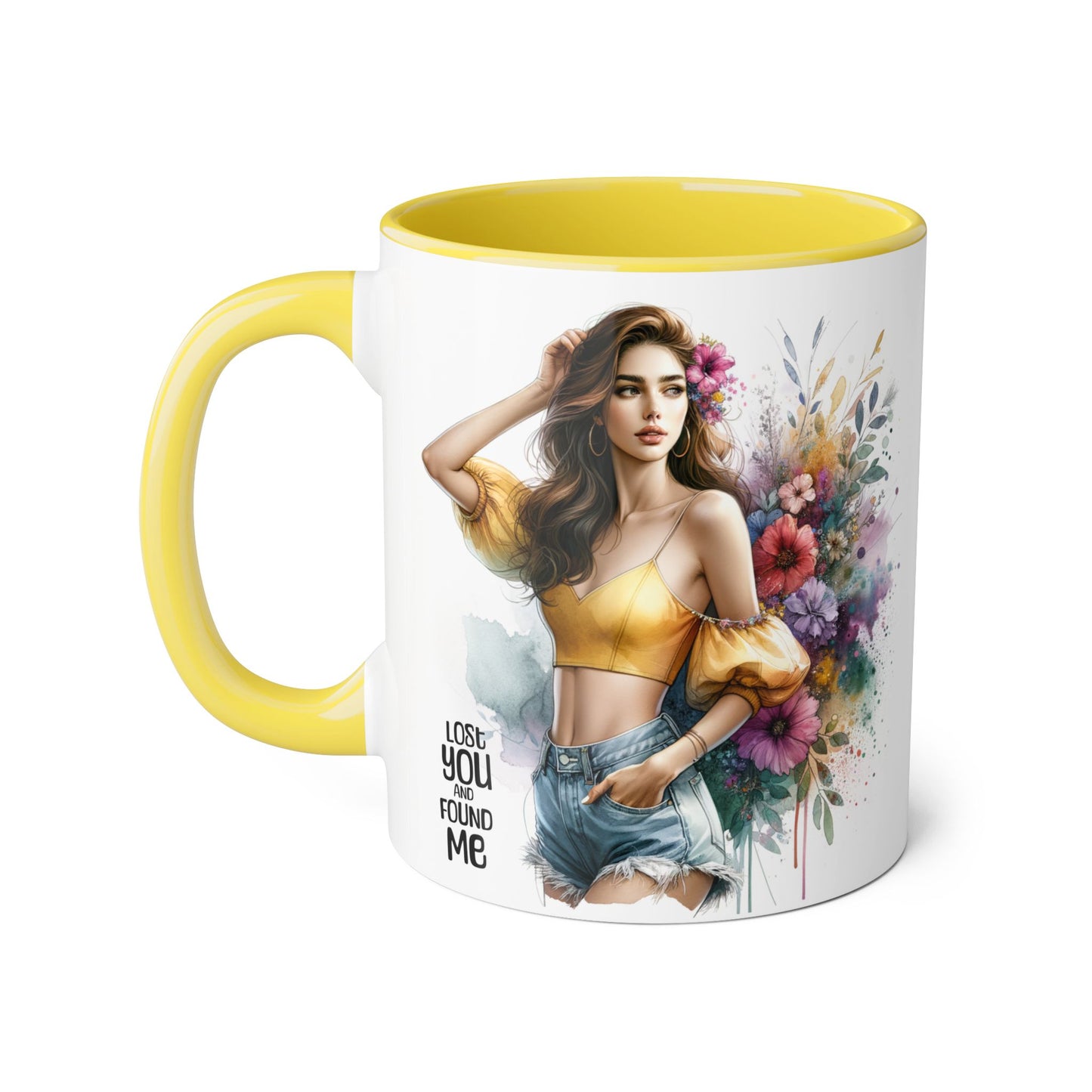 Lost You and Found Me Floral Accent Mug, Empowering Coffee Cup, Vibrant Gift for Friends, Motivational Drinkware, Perfect for Home or Office