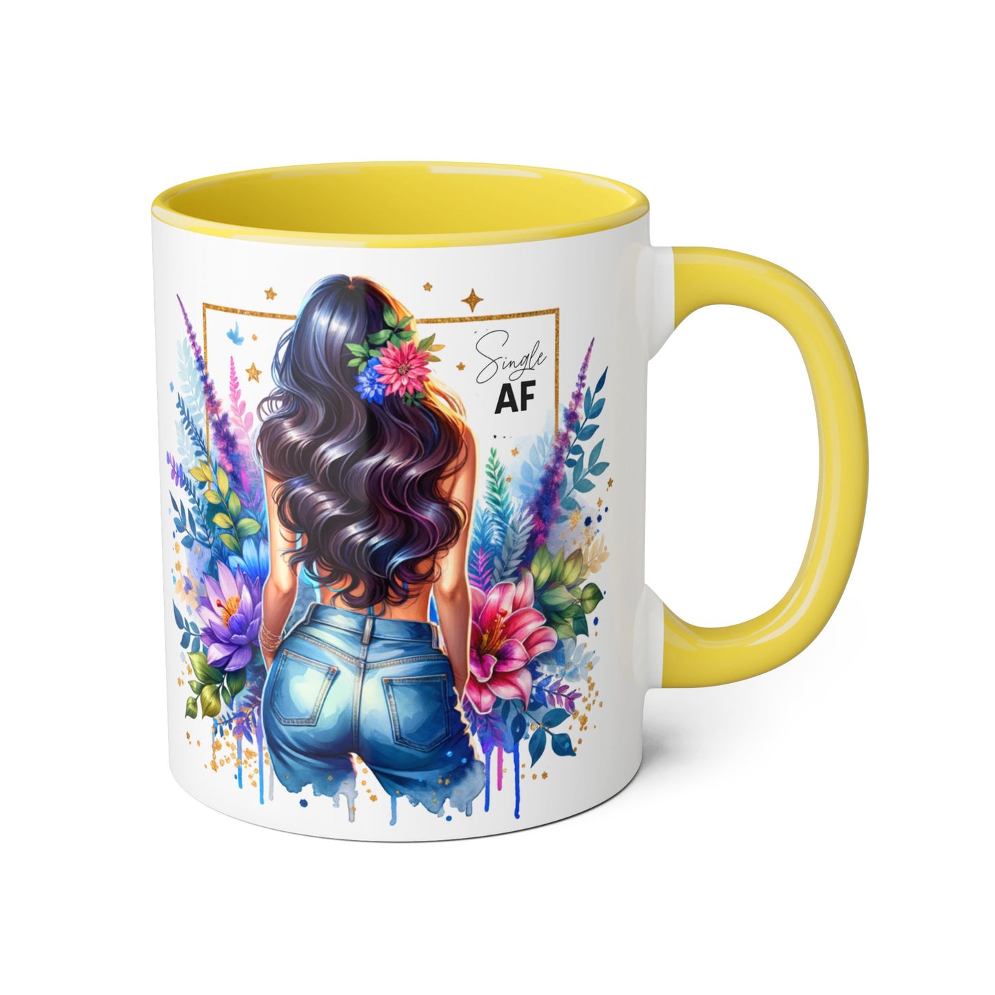 Single AF Vibrant Floral Accent Mug, Coffee Cup for Her, Gift for Friends, Inspirational Kitchen Decor, Unique Art Mug, Stylish Drinkware