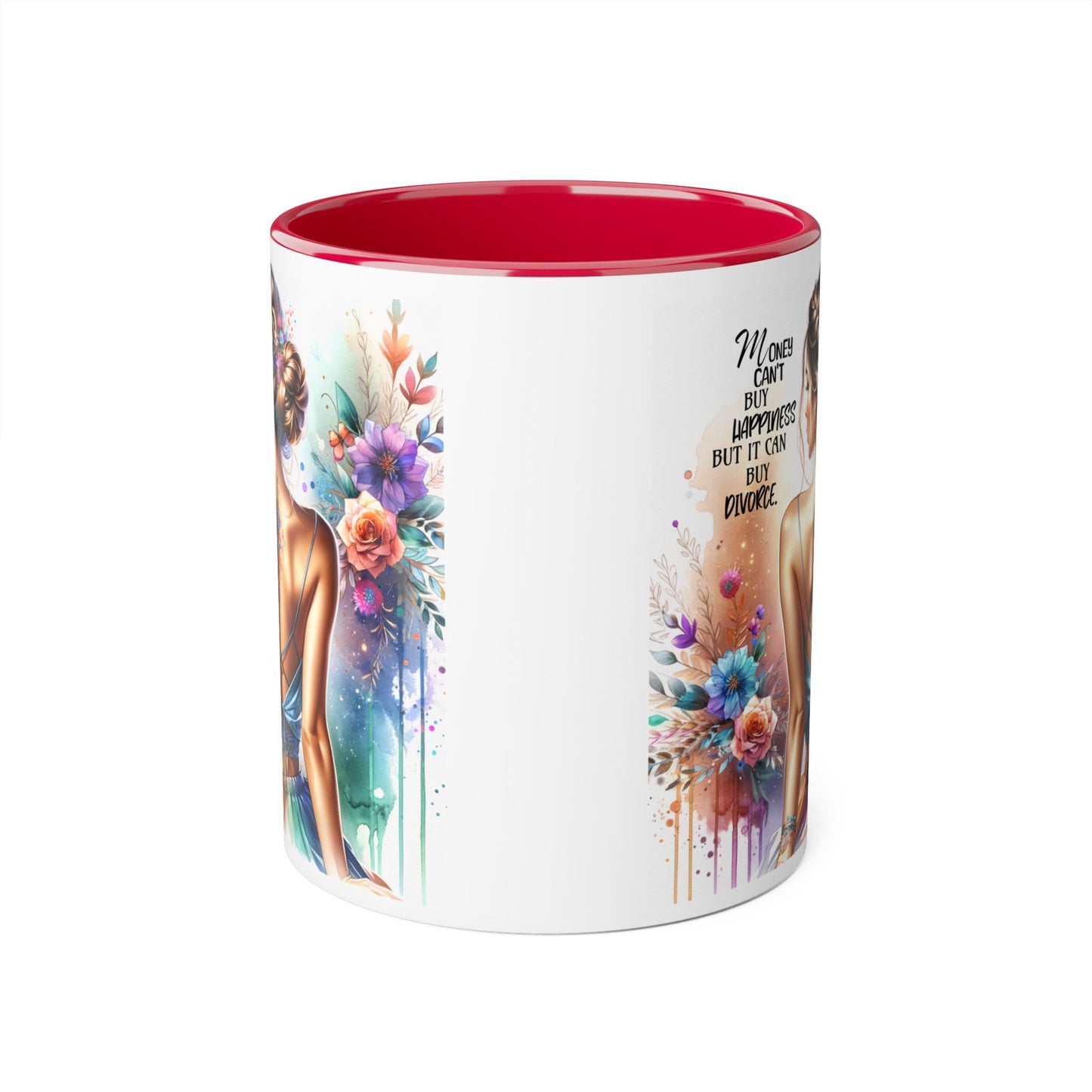 Money Can't Buy Happiness But It Can Buy Divorce Humoristic Elegant Floral Accent Mug, Inspirational Coffee Cup, Gift for Her, Self-Love Decor, Motivational Tea Mug