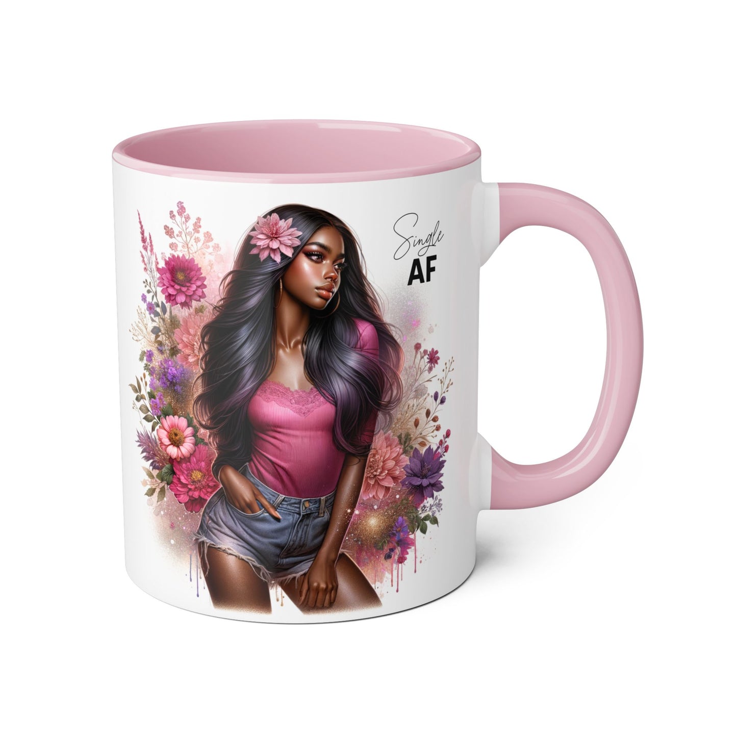 Colorful Floral Single AF Accent Mug, Aesthetic Coffee Cup for Coffee Lovers, Unique Gift for Birthdays, Special Occasions, Art Enthusiasts