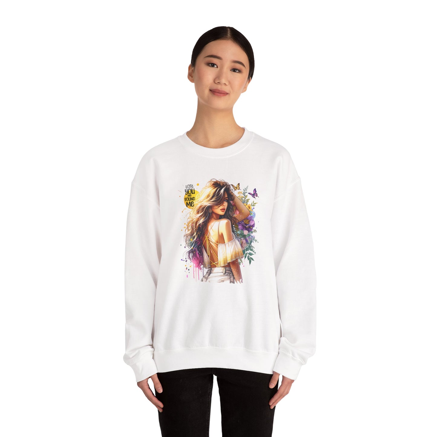 Lost You And Found Me Bohemian-Themed Crewneck Sweatshirt with Floral Design, Cozy Casual Wear, Gift for Her, Everyday Comfort, Family Gatherings, Spring Fashion