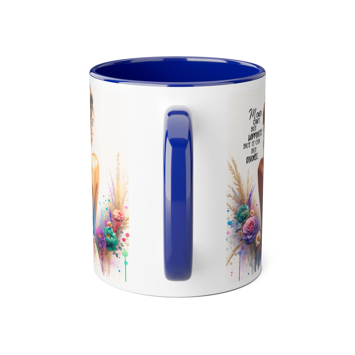 Money Can't Buy Happiness But It Can Buy Divorce Humoristic Empowering Accent Mugs | Inspirational Gift for Women | Unique Coffee Mug | Floral Design | Self-Care Reminder | Motivational Quote